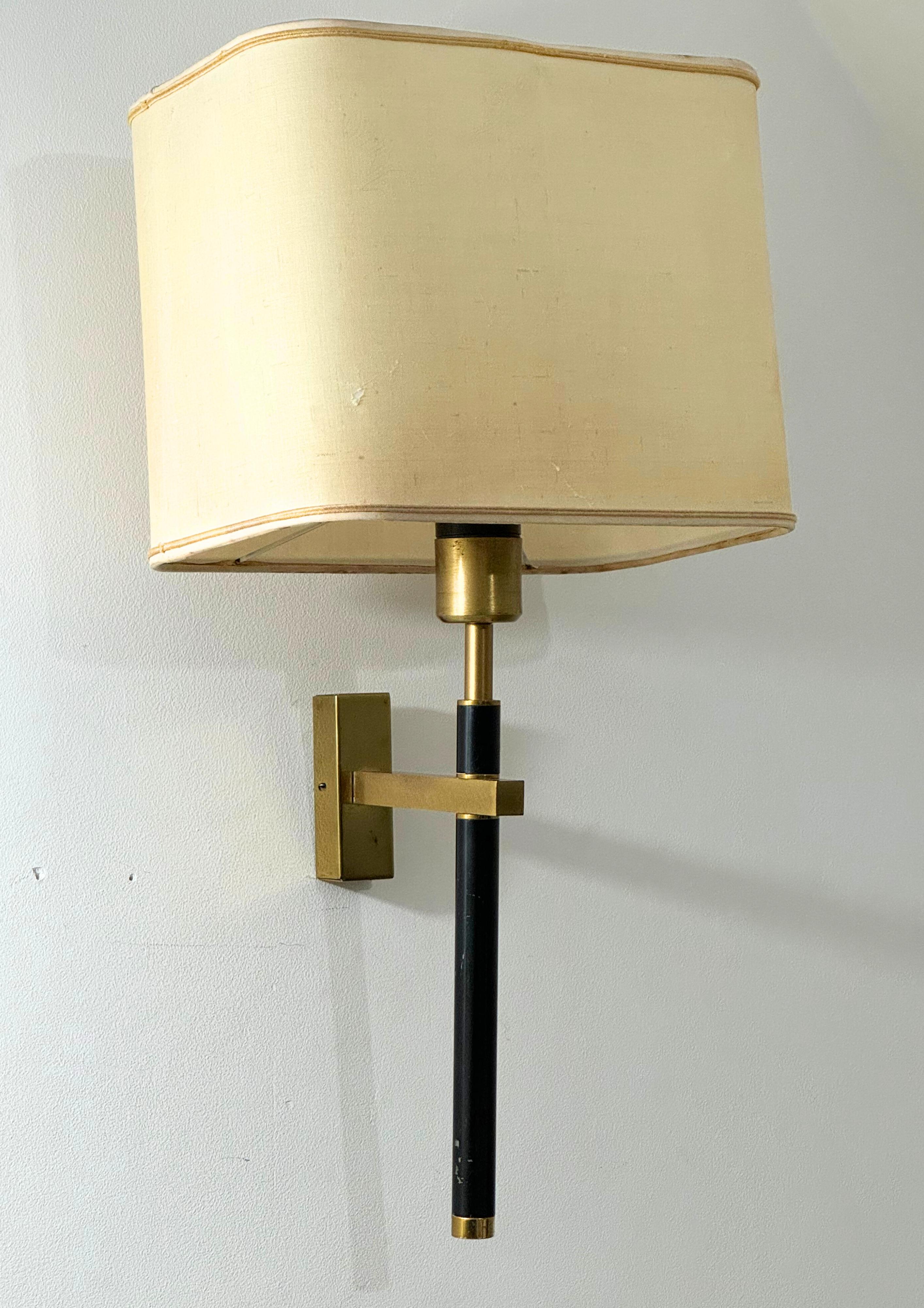 20th Century Mid-Century Pair of French Brass Wall Sconces in the manner of Maison Charles For Sale