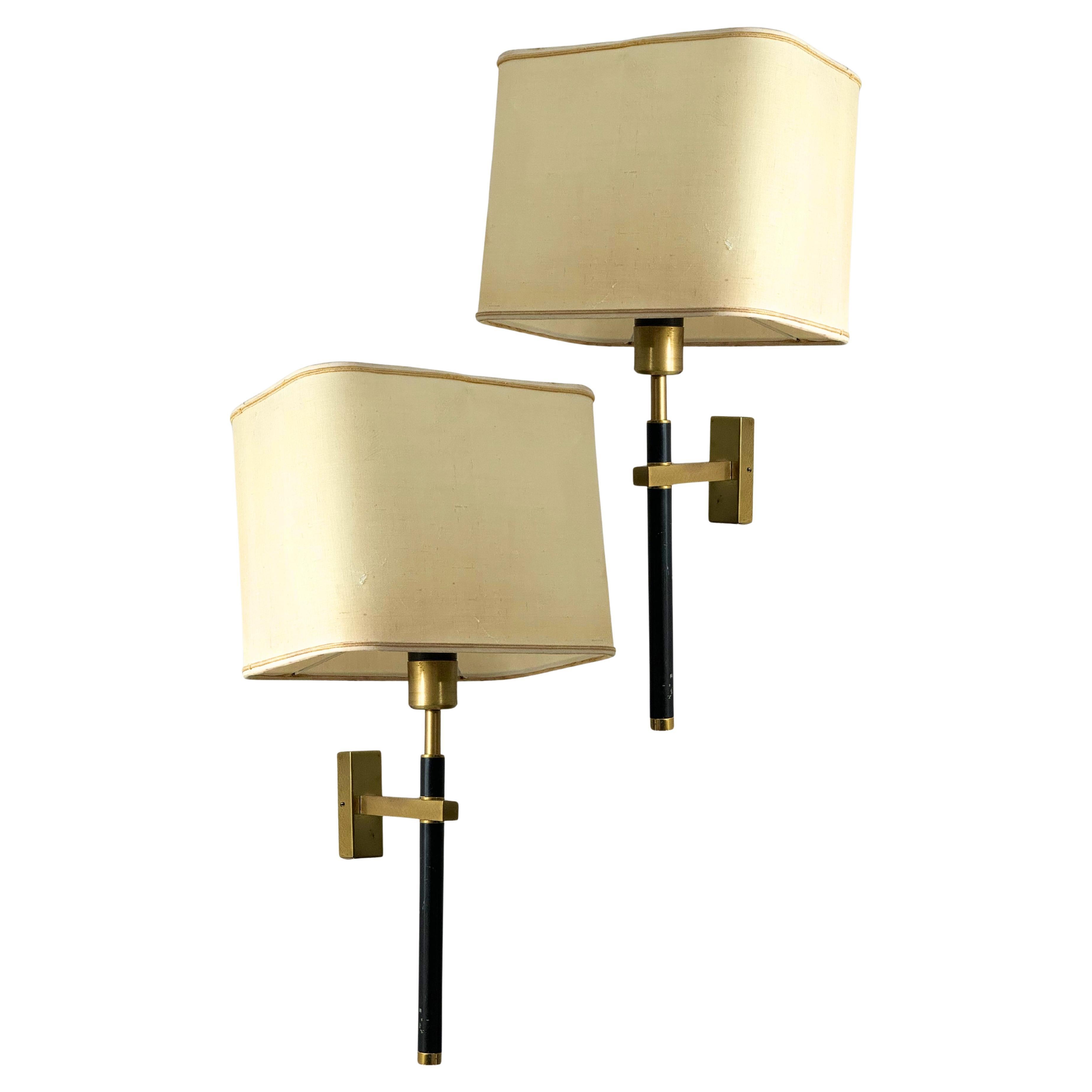 Mid-Century Pair of French Brass Wall Sconces in the manner of Maison Charles For Sale