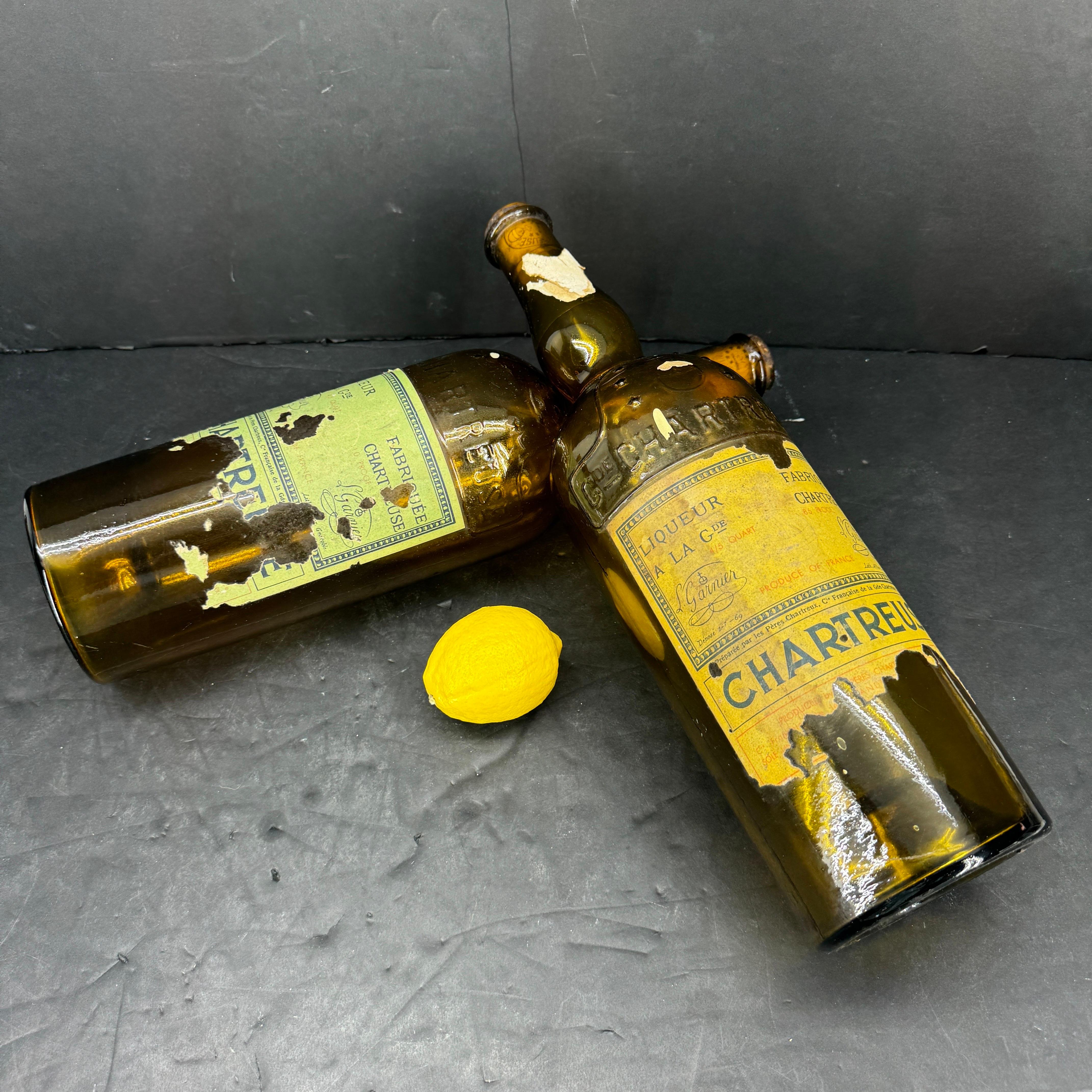 Glass Mid-Century Oversized Pair of French Chartreuse Liquor Bottles