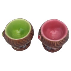 Mid-Century Pair of French Majolica Egg Cup Ferlay Vallauris