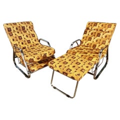 Mid Century Pair Of German Chrome Reclining Chairs Used Retro MCM