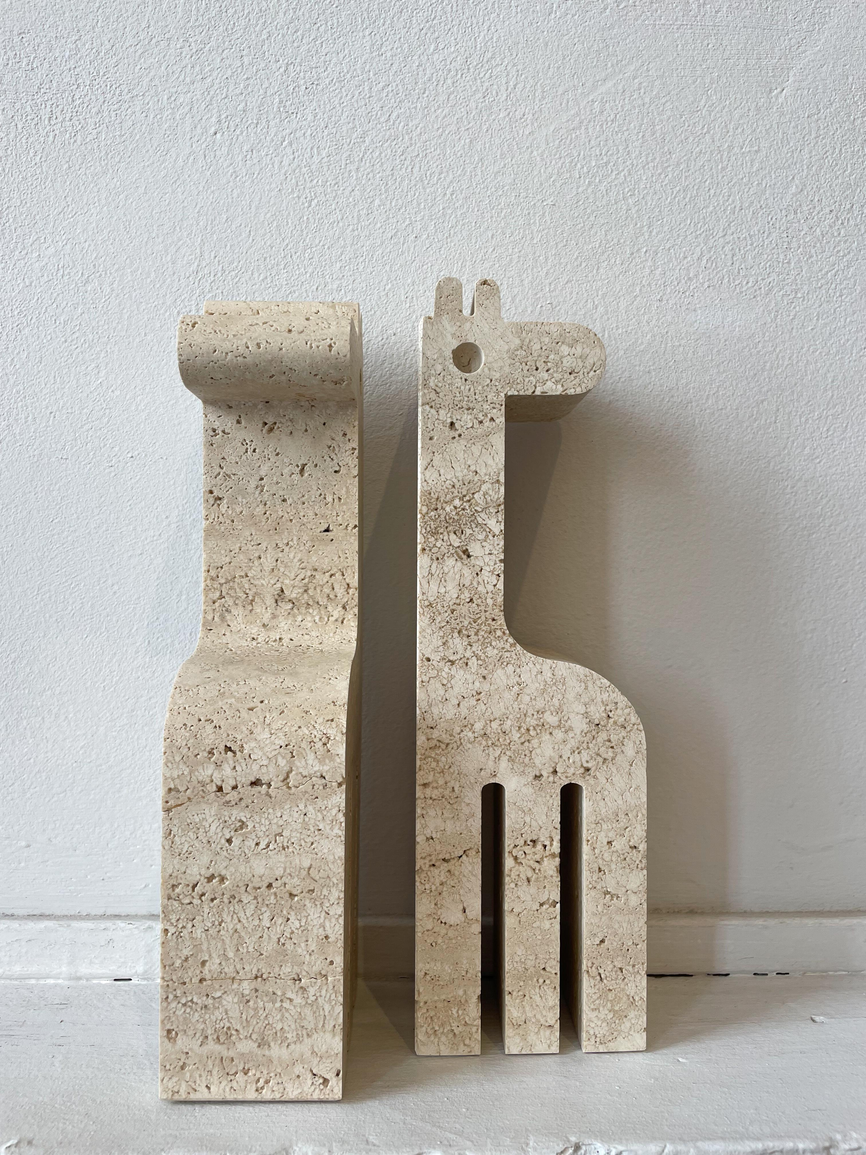 Late 20th Century Mid-Century Pair of Giraffe Bookends by Fratelli Mannelli, Travertine, 1970s