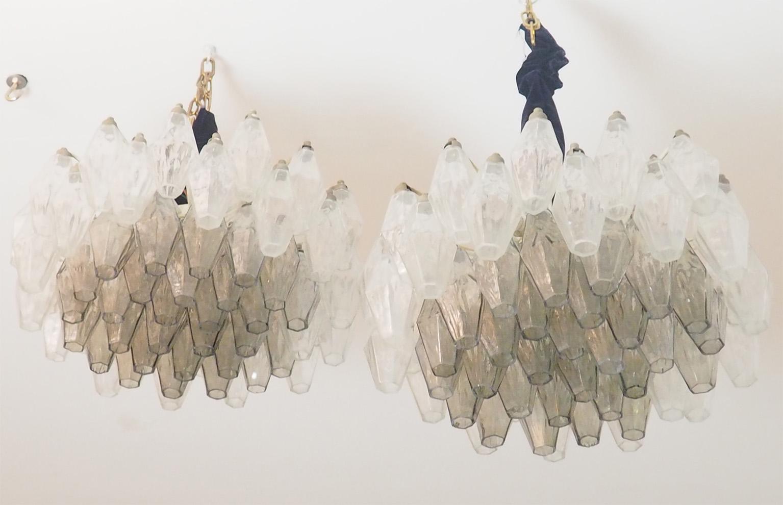 Mid Century Pair of Glass Chandeliers Poliedri by Carlo Scarpa for Venini, 1960s 2
