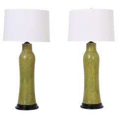 Retro Mid Century Pair of Glazed Earthenware Table Lamps