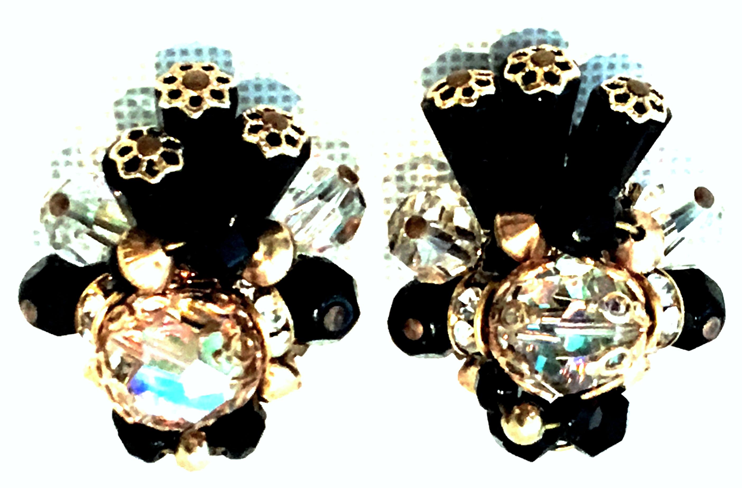 Mid-Century Pair Of Gold & Glass Bead Dimensional Earrings By, Alice Caviness For Sale