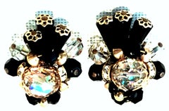 Mid-Century Pair Of Gold & Glass Bead Dimensional Earrings By, Alice Caviness