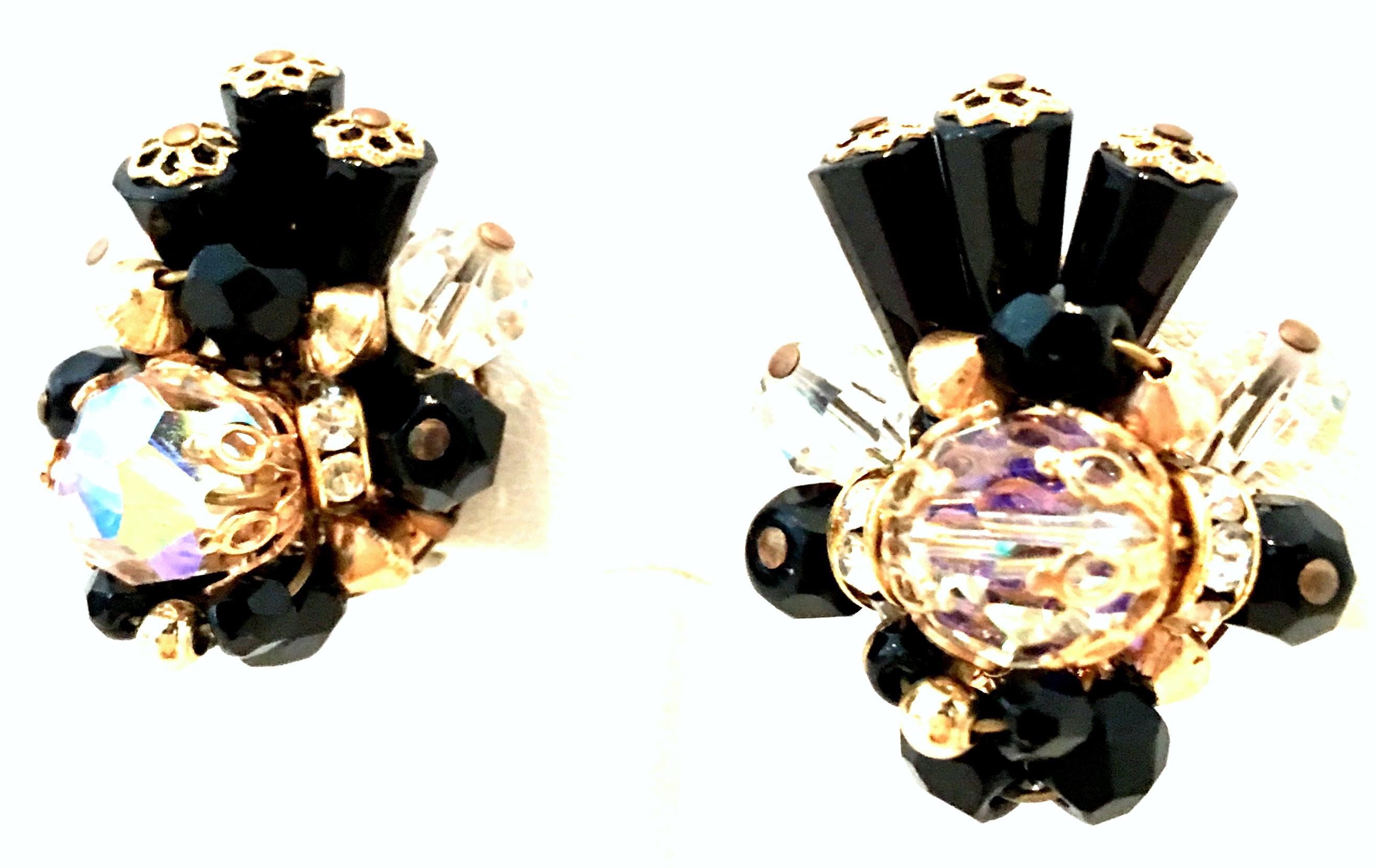 Art Deco Mid-Century Pair Of Gold & Glass Bead Dimensional Earrings By, Alice Caviness For Sale