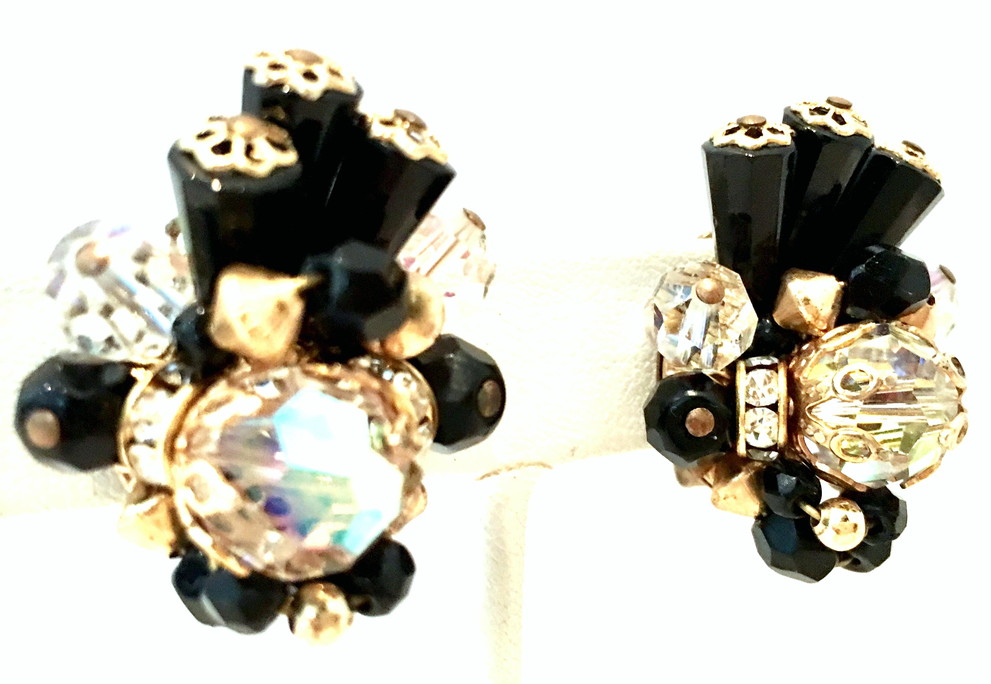 Mid-Century Pair Of Gold & Glass Bead Dimensional Earrings By, Alice Caviness In Good Condition For Sale In West Palm Beach, FL