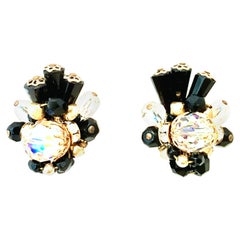 Vintage Mid-Century Pair Of Gold & Glass Bead Dimensional Earrings By, Alice Caviness