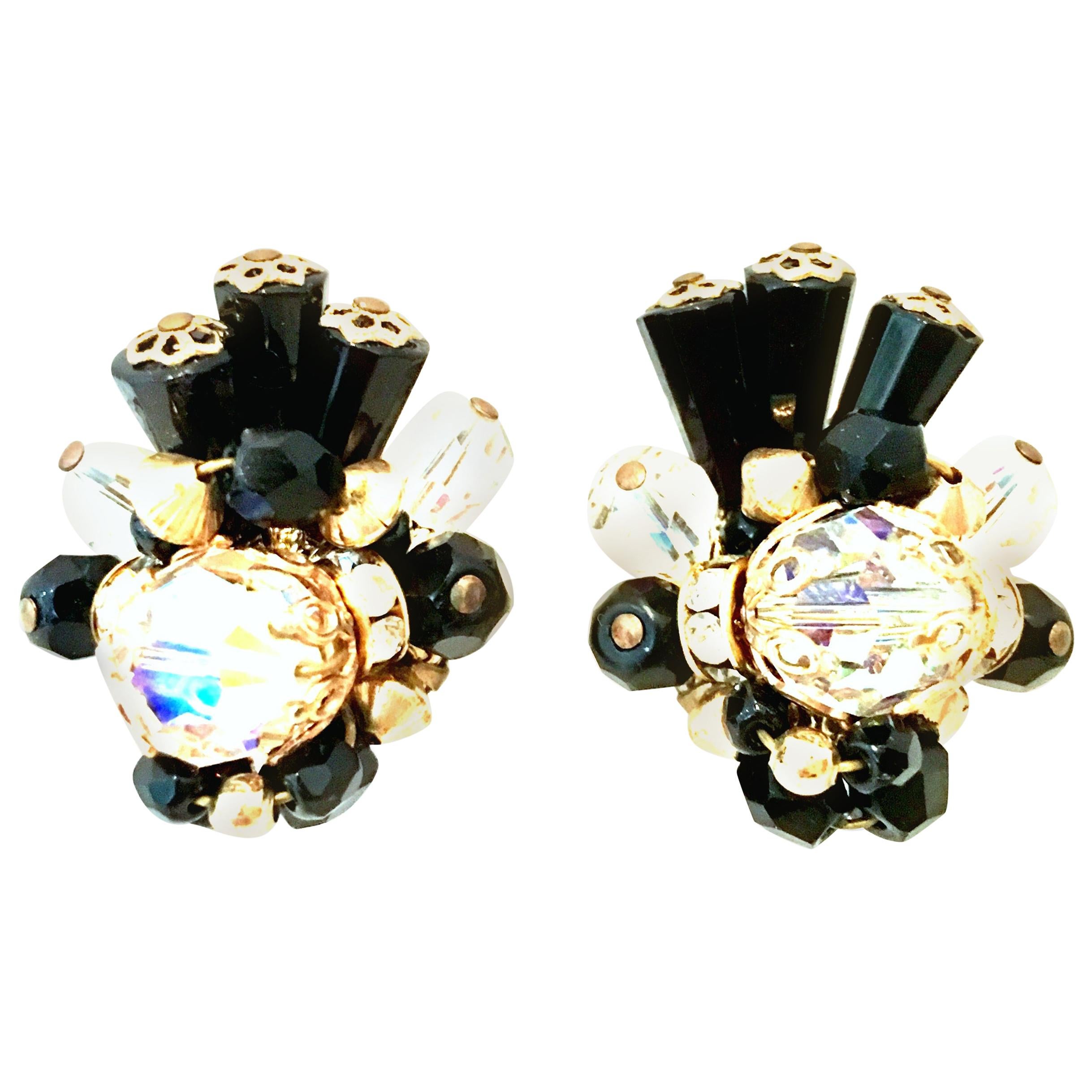 Mid-20th Century Pair Of Gold & Glass Bead Earrings By, Alice Caviness. These gold plate clip style earrings feature a 