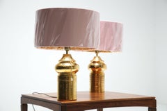 Mid-Century Pair of Gold Glazed Ceramic Lamps by Bitossi for Bergboms, 1970s.