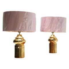 Mid-Century Pair of Gold Glazed Ceramic Lamps by Bitossi for Bergboms, 1970s.