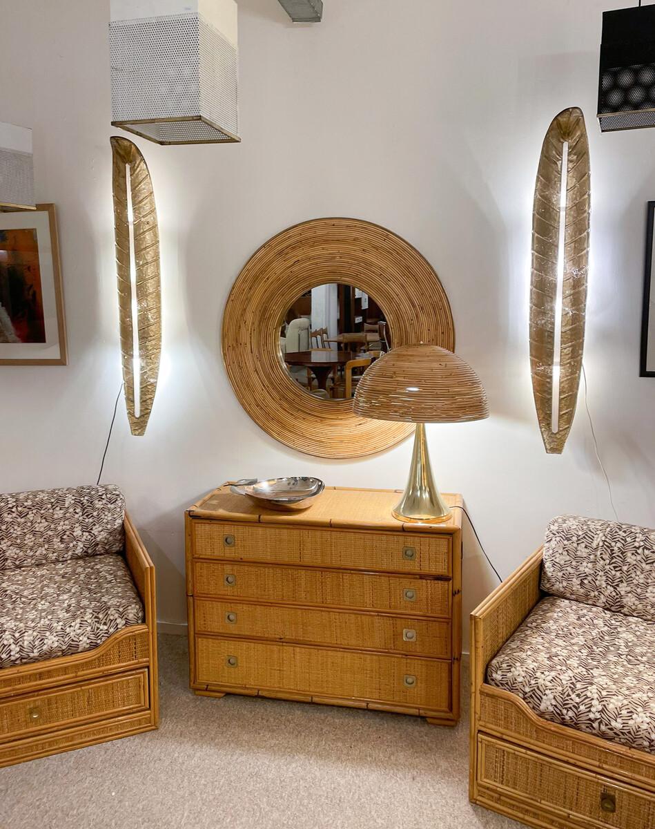 Mid-Century Modern Paire d'appliques en verre de Murano doré de style Barovier du milieu du siècle dernier en vente