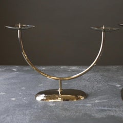 Midcentury Pair of Hammered Silver Plate Candleholders