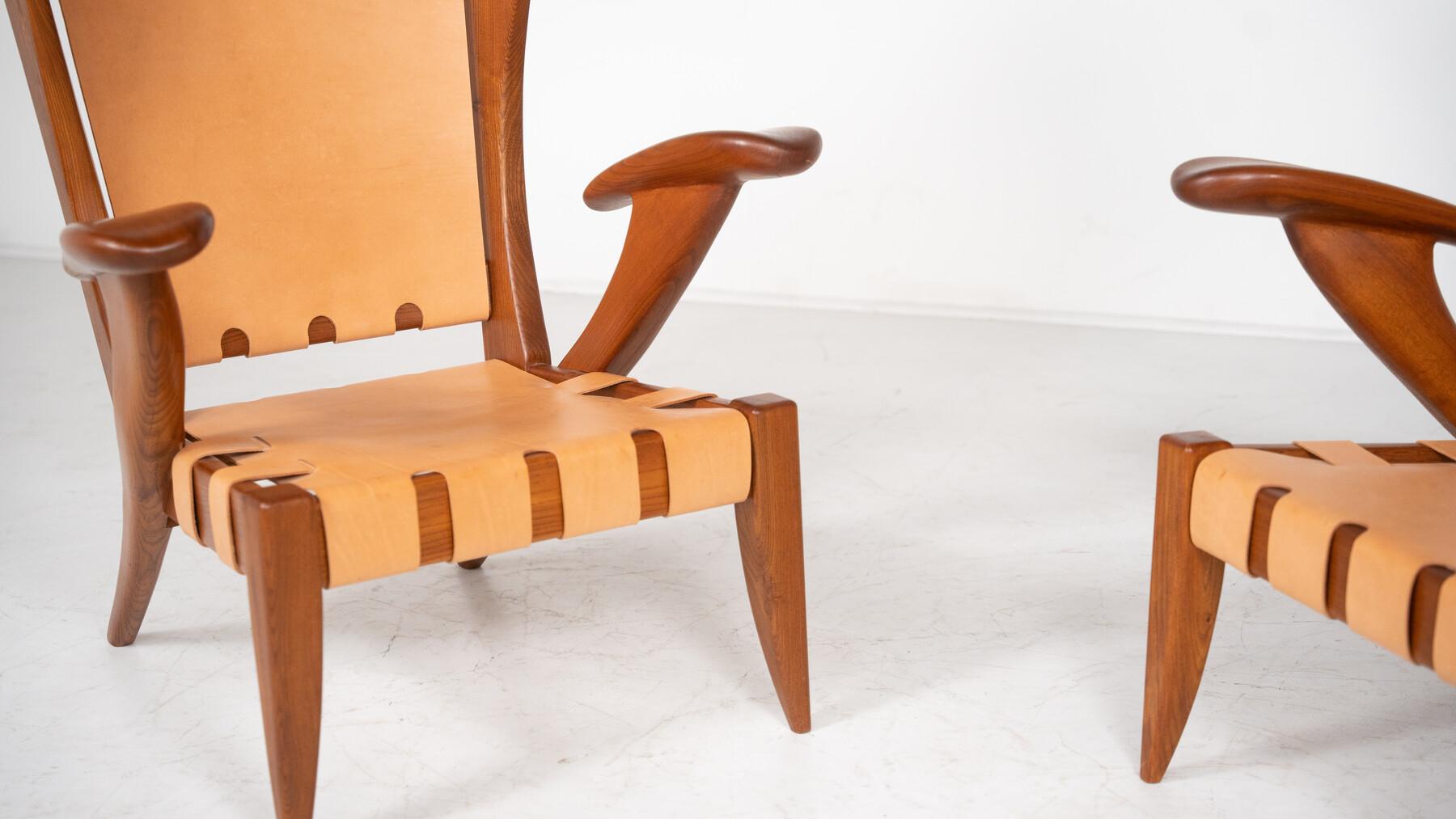 Paire de fauteuils à dossier haut du milieu du siècle dernier par Guglielmo Pecorini, Italie, années 1930 - Cuir neuf
