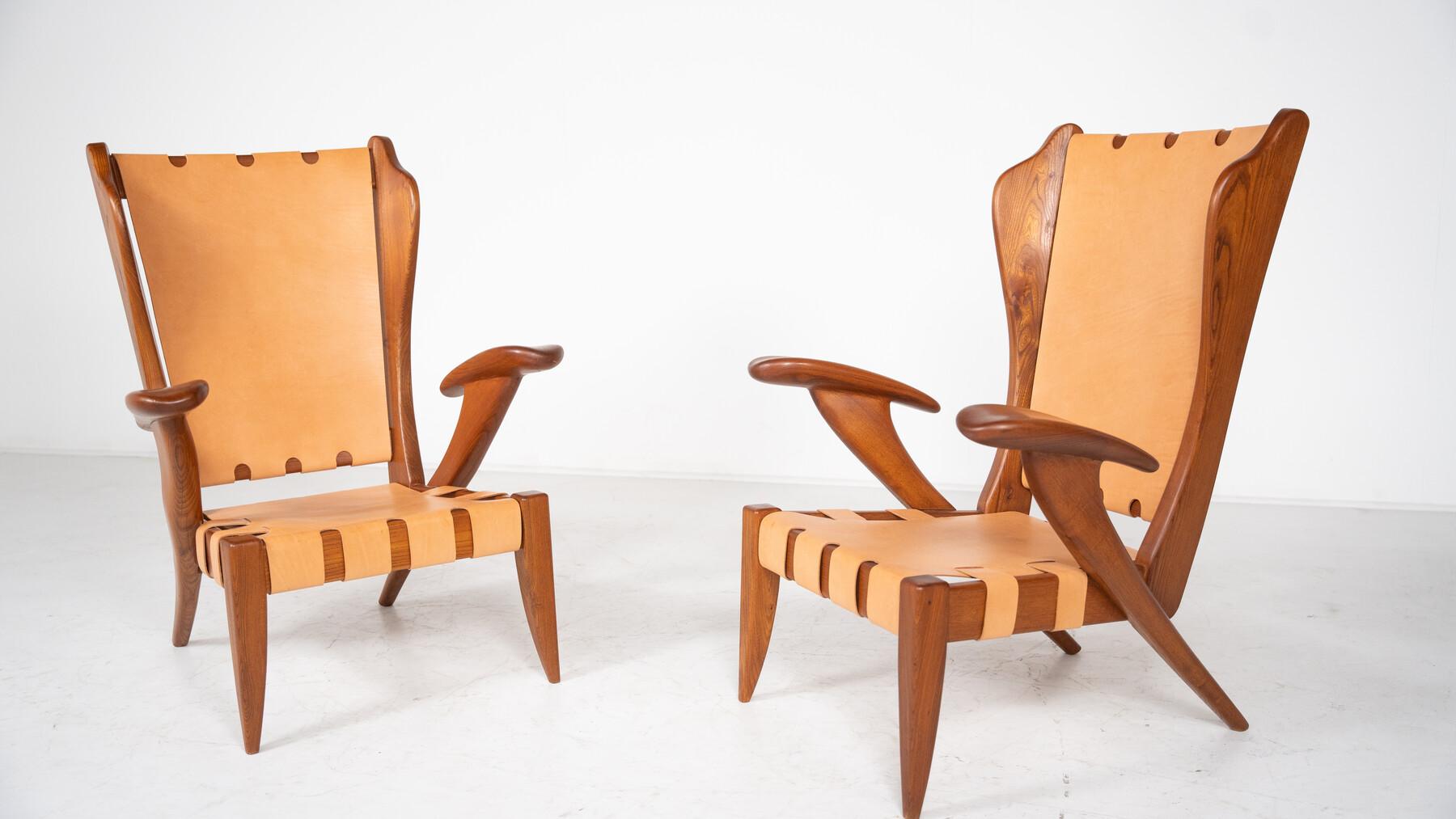 Moderne Paire de fauteuils à dossier haut du milieu du siècle dernier par Guglielmo Pecorini, Italie, années 1930 en vente