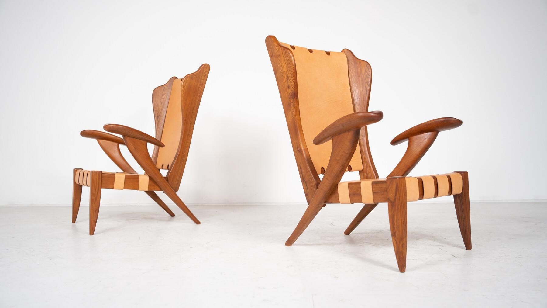 italien Paire de fauteuils à dossier haut du milieu du siècle dernier par Guglielmo Pecorini, Italie, années 1930 en vente