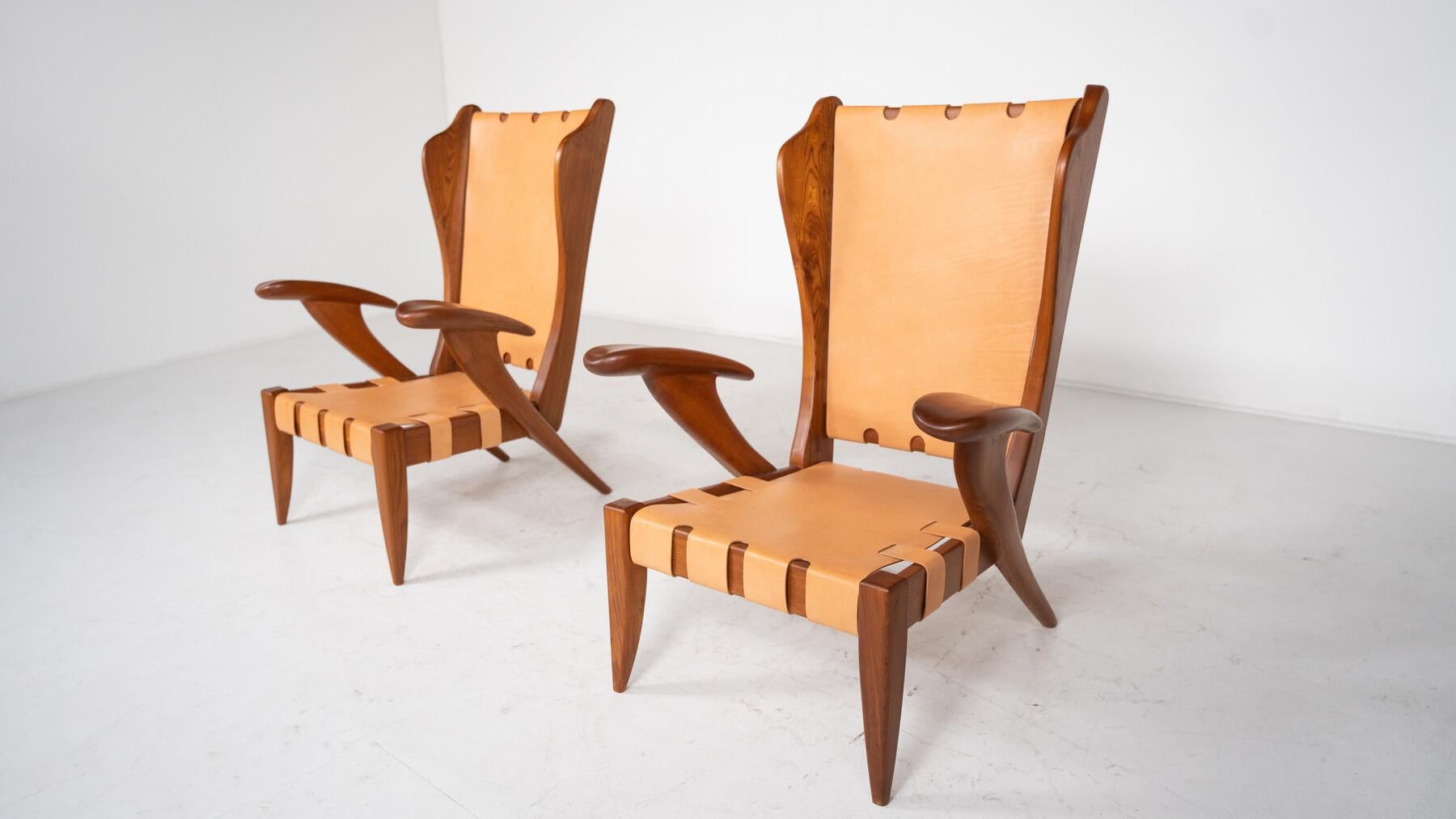 Paire de fauteuils à dossier haut du milieu du siècle dernier par Guglielmo Pecorini, Italie, années 1930 Bon état - En vente à Brussels, BE
