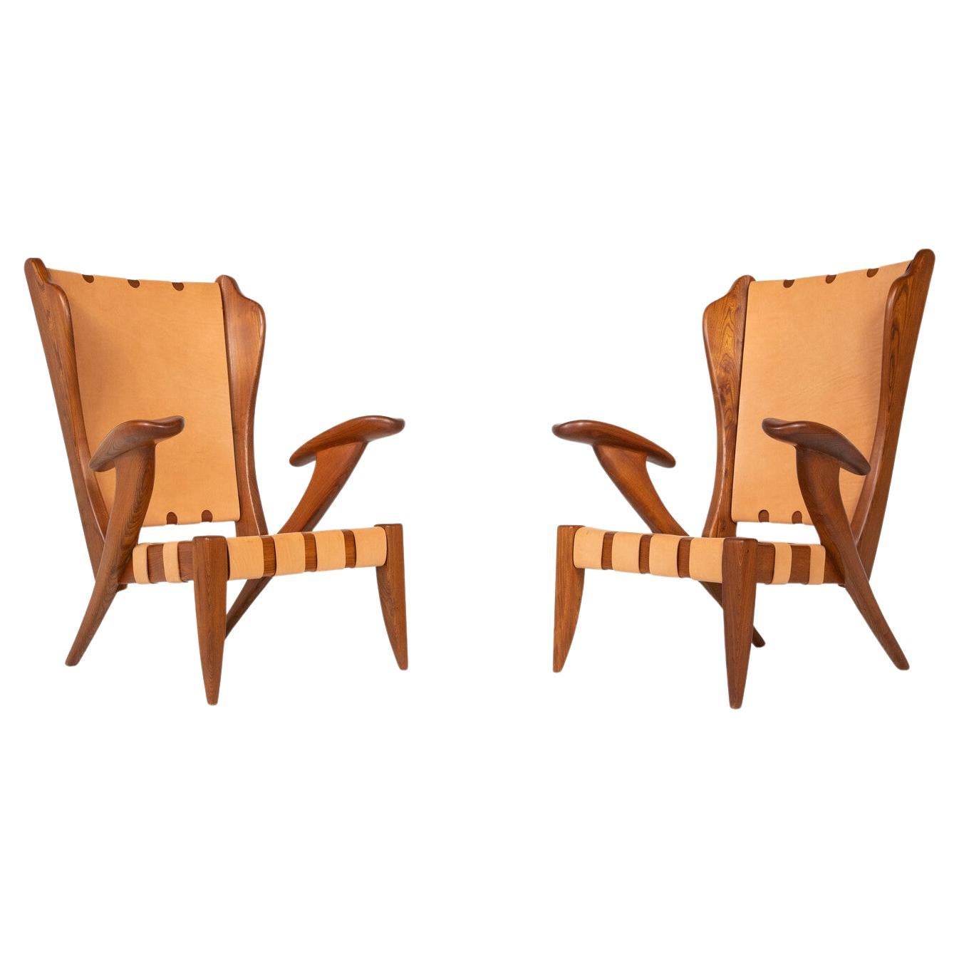 Mid-Century Pair of Highback Armchairs by Guglielmo Pecorini, Italy, 1930s