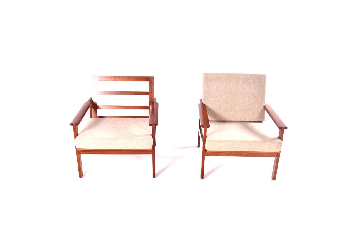 Midcentury Pair of Illum Wikkelso Teak Easy Chairs, 1960s In Good Condition In Lisboa, Lisboa