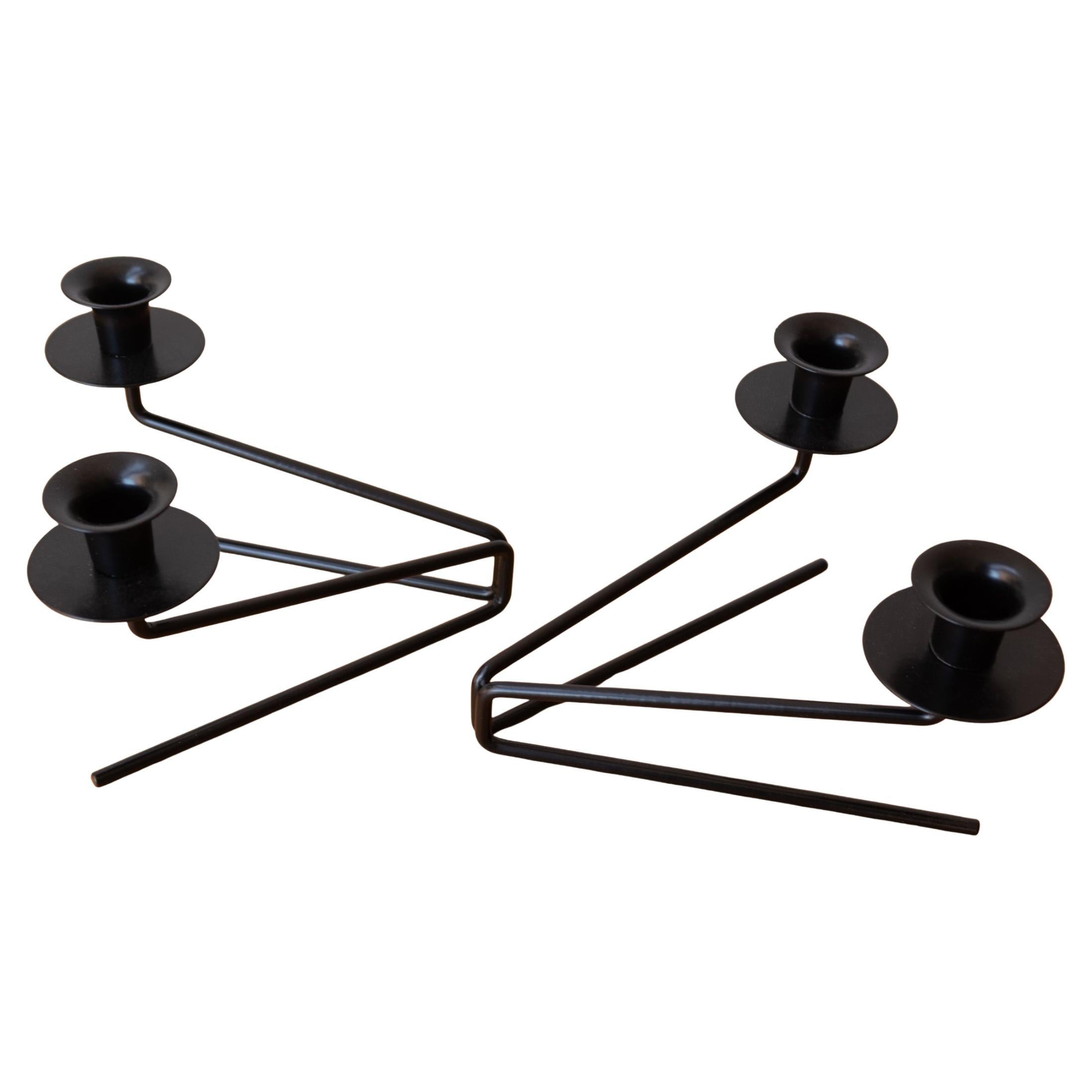 Mid Century Pair of Iron Centerpiece Candle Holders