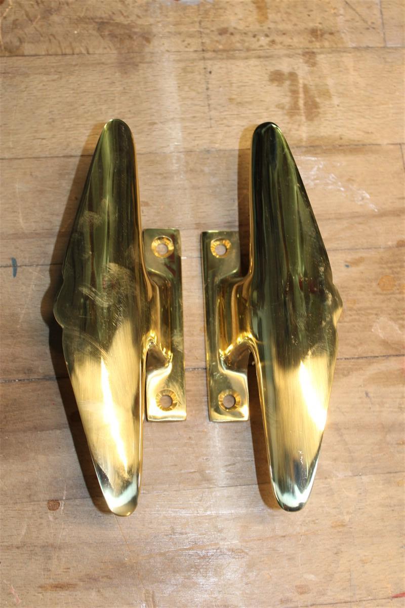 Pair of Italian 1950s Handles in Solid Brass Airplane Tail Silver