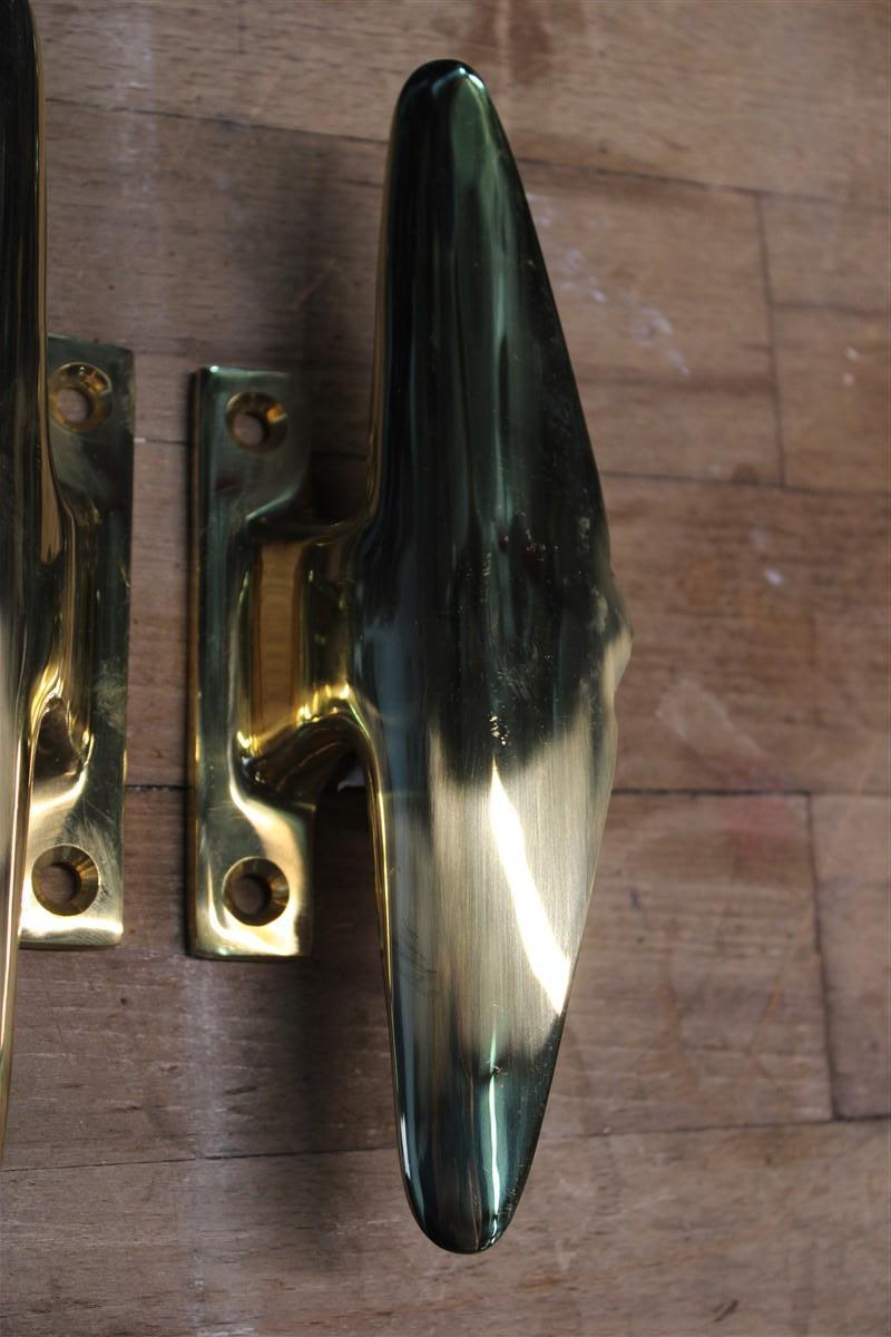 Mid-Century Pair of Italian 1950s Handles Solid Brass Gold Airplane Tail Italy In Good Condition For Sale In Palermo, Sicily