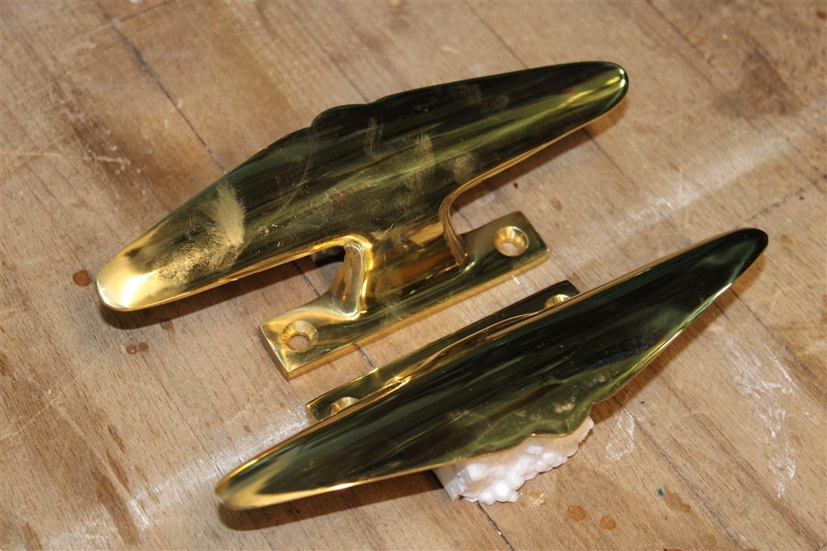 Mid-20th Century Mid-Century Pair of Italian 1950s Handles Solid Brass Gold Airplane Tail Italy For Sale