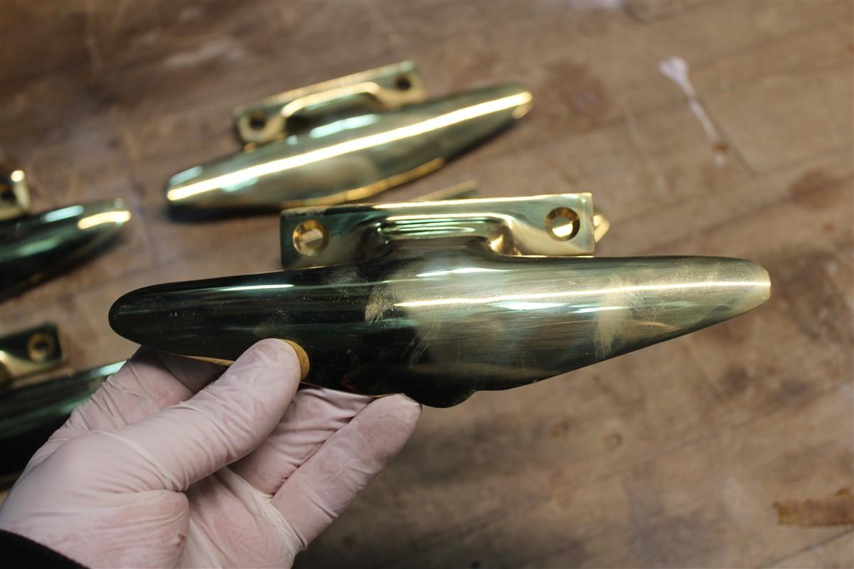 Mid-Century Pair of Italian 1950s Handles Solid Brass Gold Airplane Tail Italy For Sale 2
