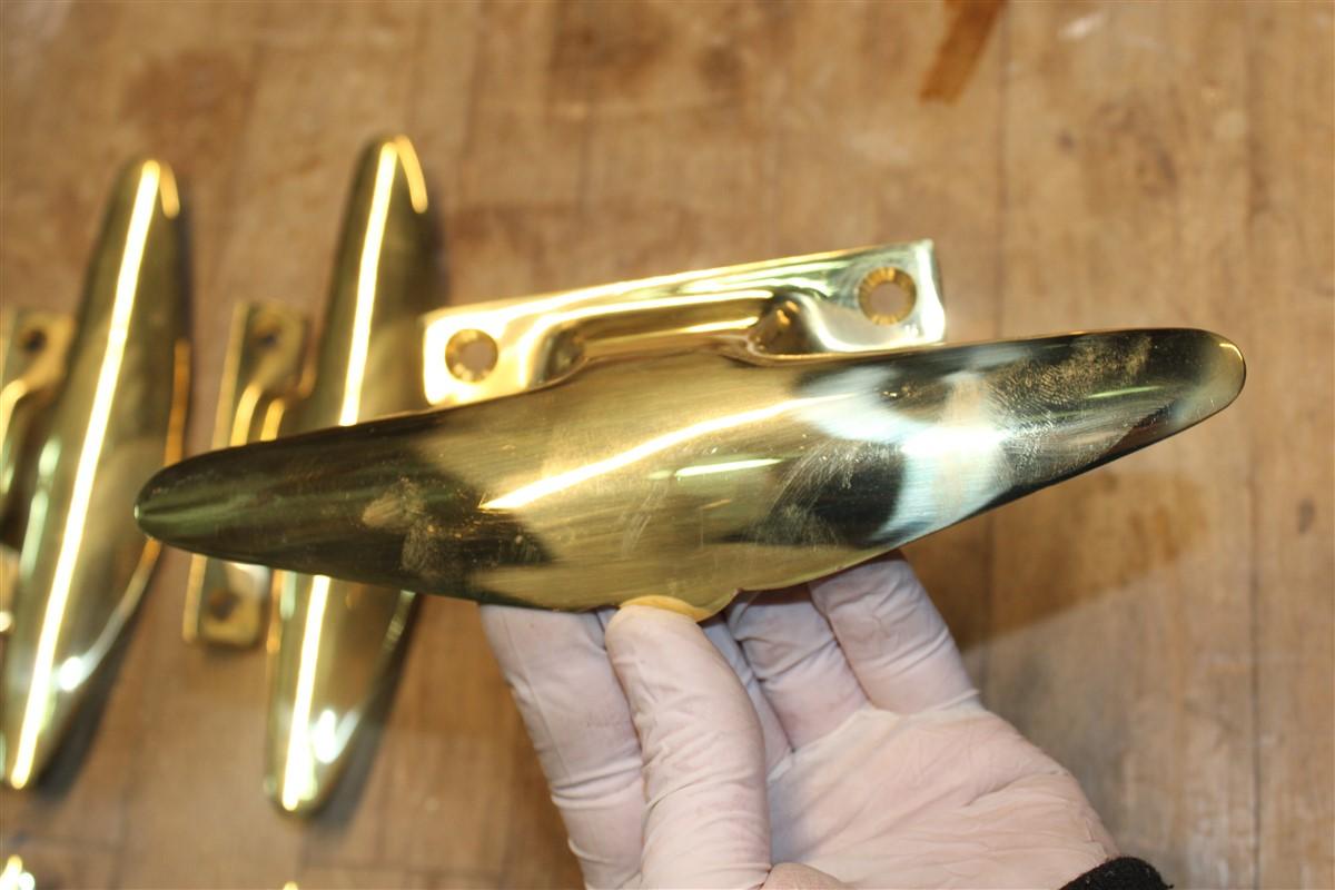 Mid-Century Pair of Italian 1950s Handles Solid Brass Gold Airplane Tail Italy For Sale 3
