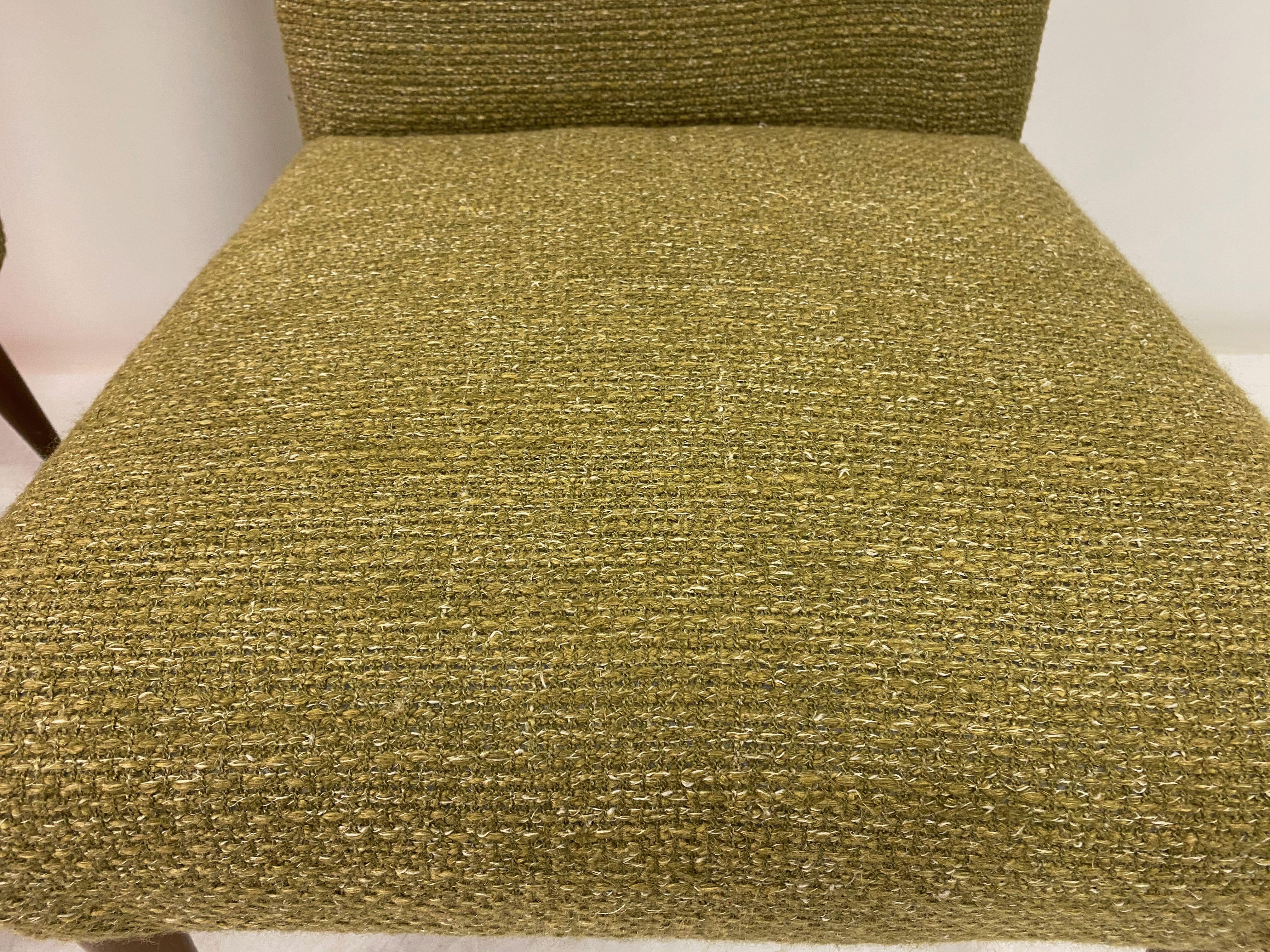 20th Century Midcentury Pair of Italian 1950s Slipper Chairs in Green Wool Linen Blend