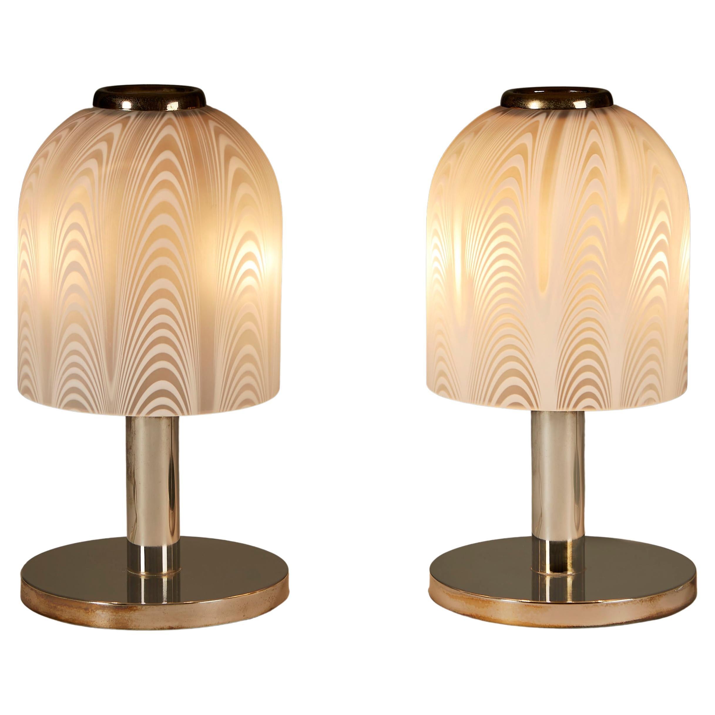Pair of Mid Century Glass and Brass Table Lamps For Sale at 1stDibs