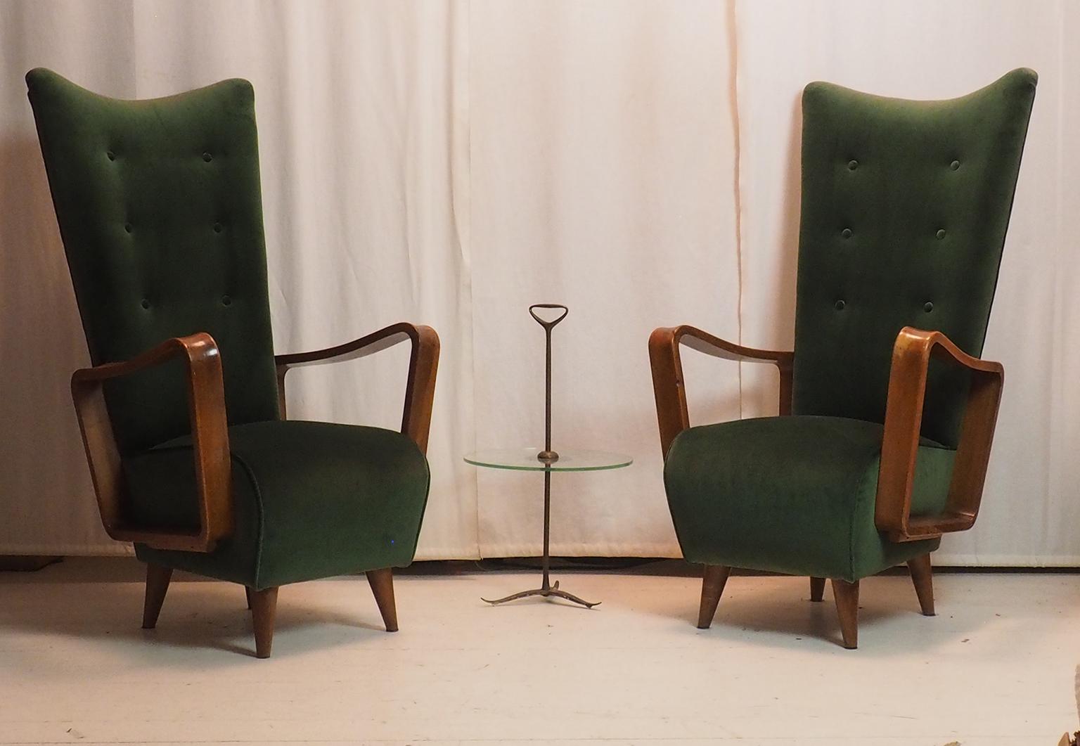 Midcentury High Back Italian Green Armchairs by Pietro Lingeri, Italy 1950s For Sale 3