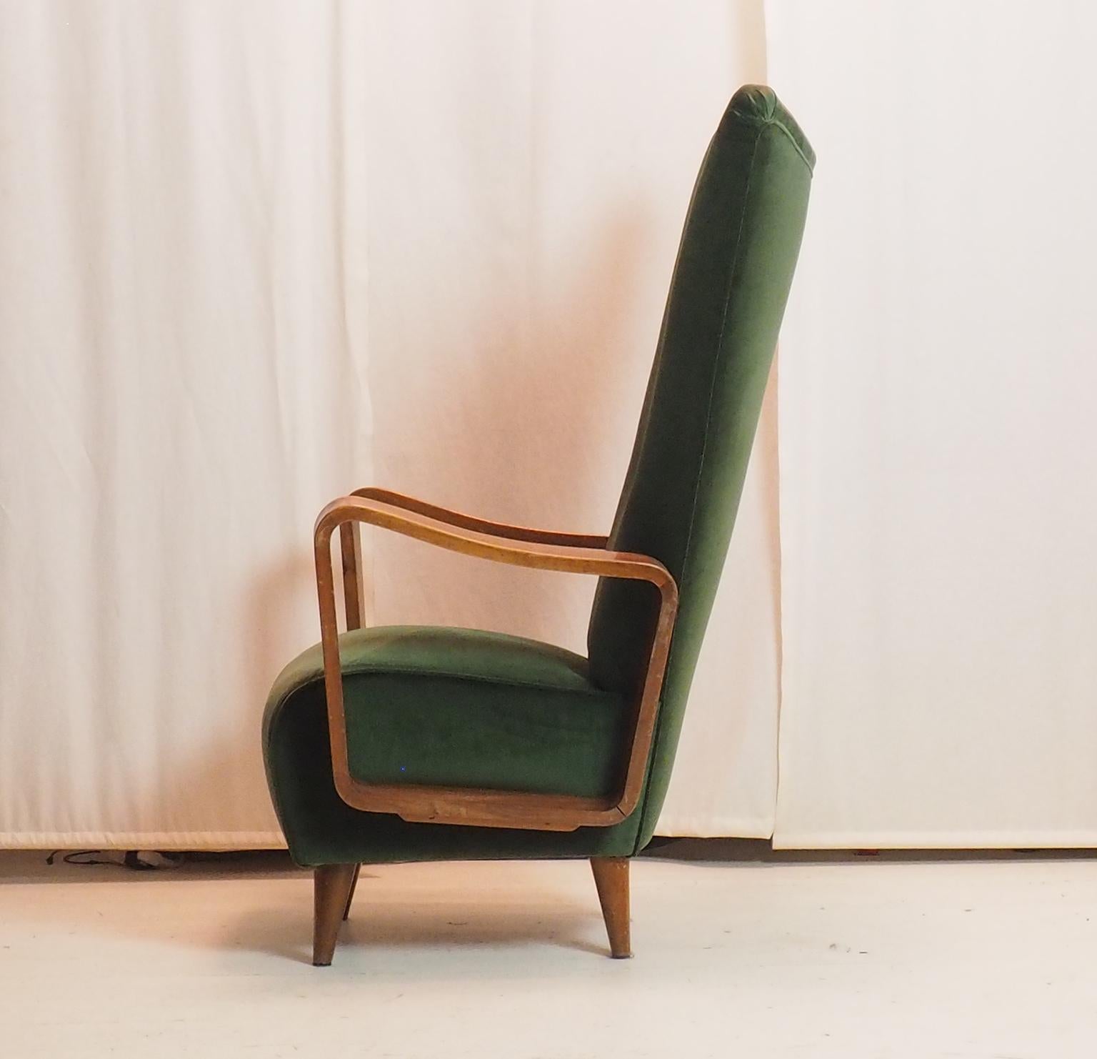 Midcentury High Back Italian Green Armchairs by Pietro Lingeri, Italy 1950s For Sale 4