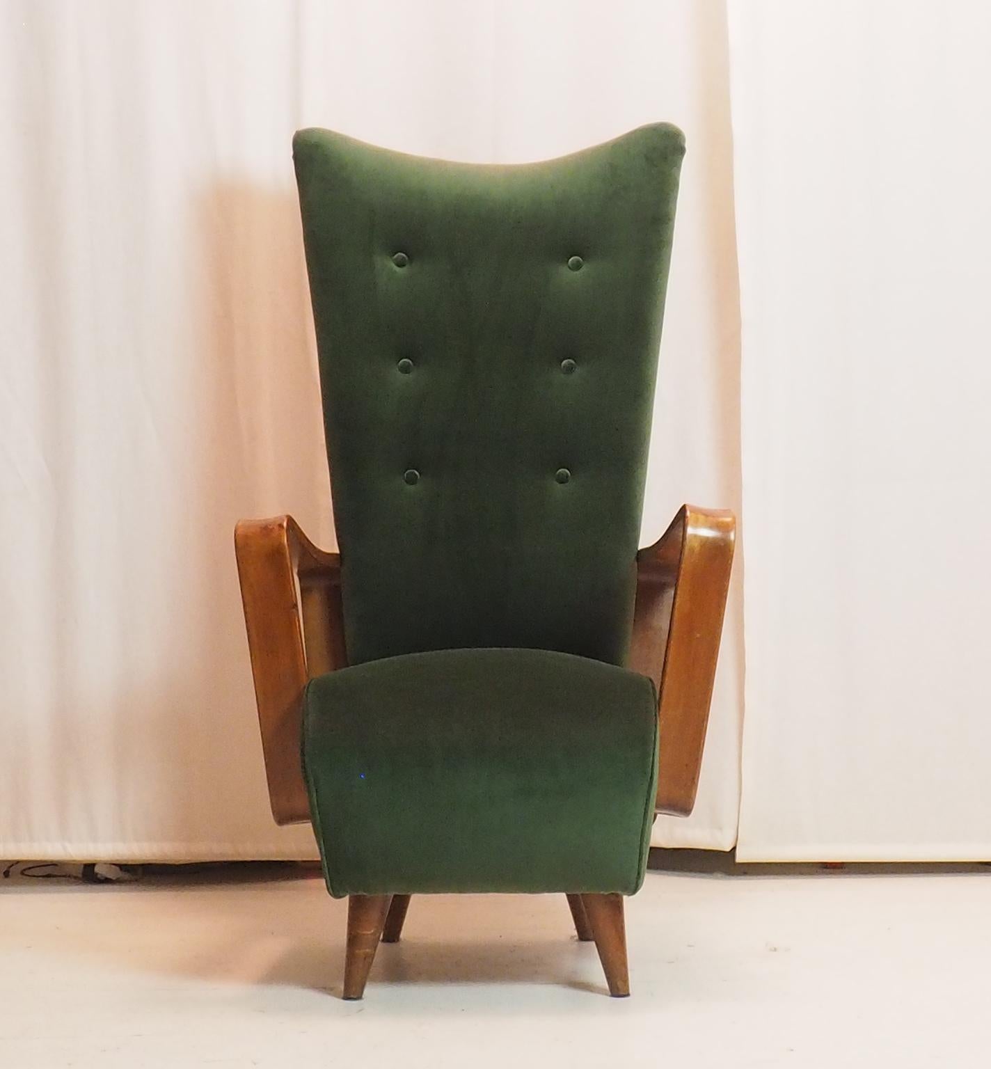 Midcentury High Back Italian Green Armchairs by Pietro Lingeri, Italy 1950s For Sale 5