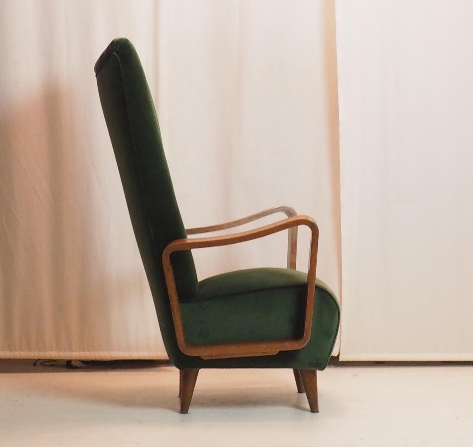 Midcentury High Back Italian Green Armchairs by Pietro Lingeri, Italy 1950s For Sale 6