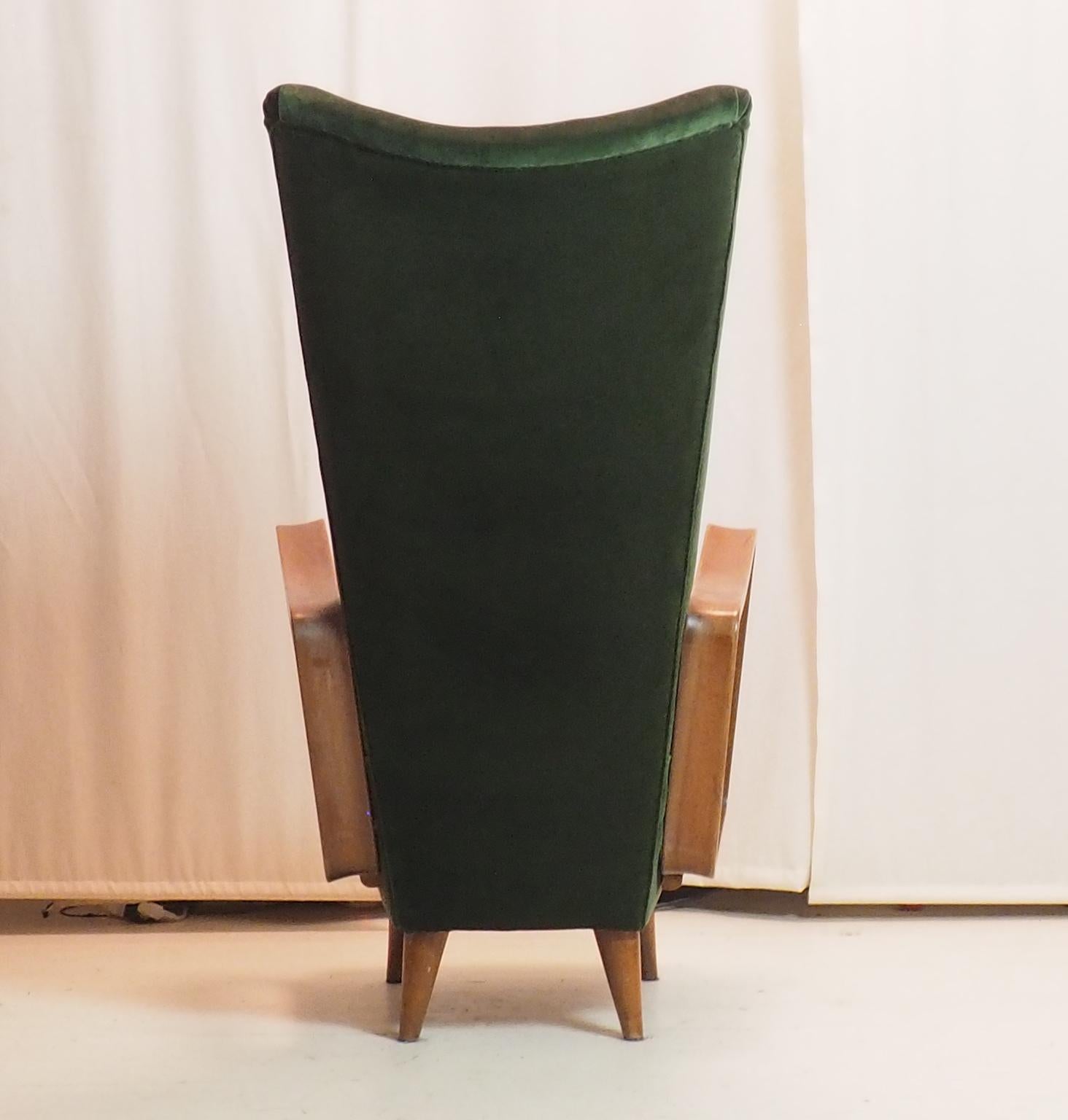 Midcentury High Back Italian Green Armchairs by Pietro Lingeri, Italy 1950s For Sale 7