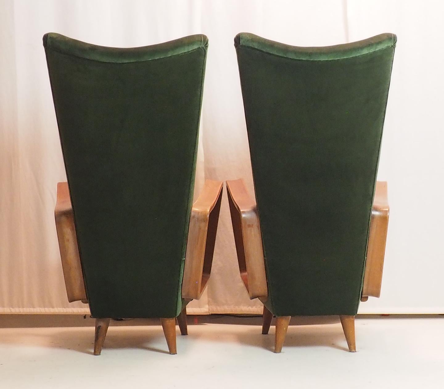 Midcentury High Back Italian Green Armchairs by Pietro Lingeri, Italy 1950s For Sale 8