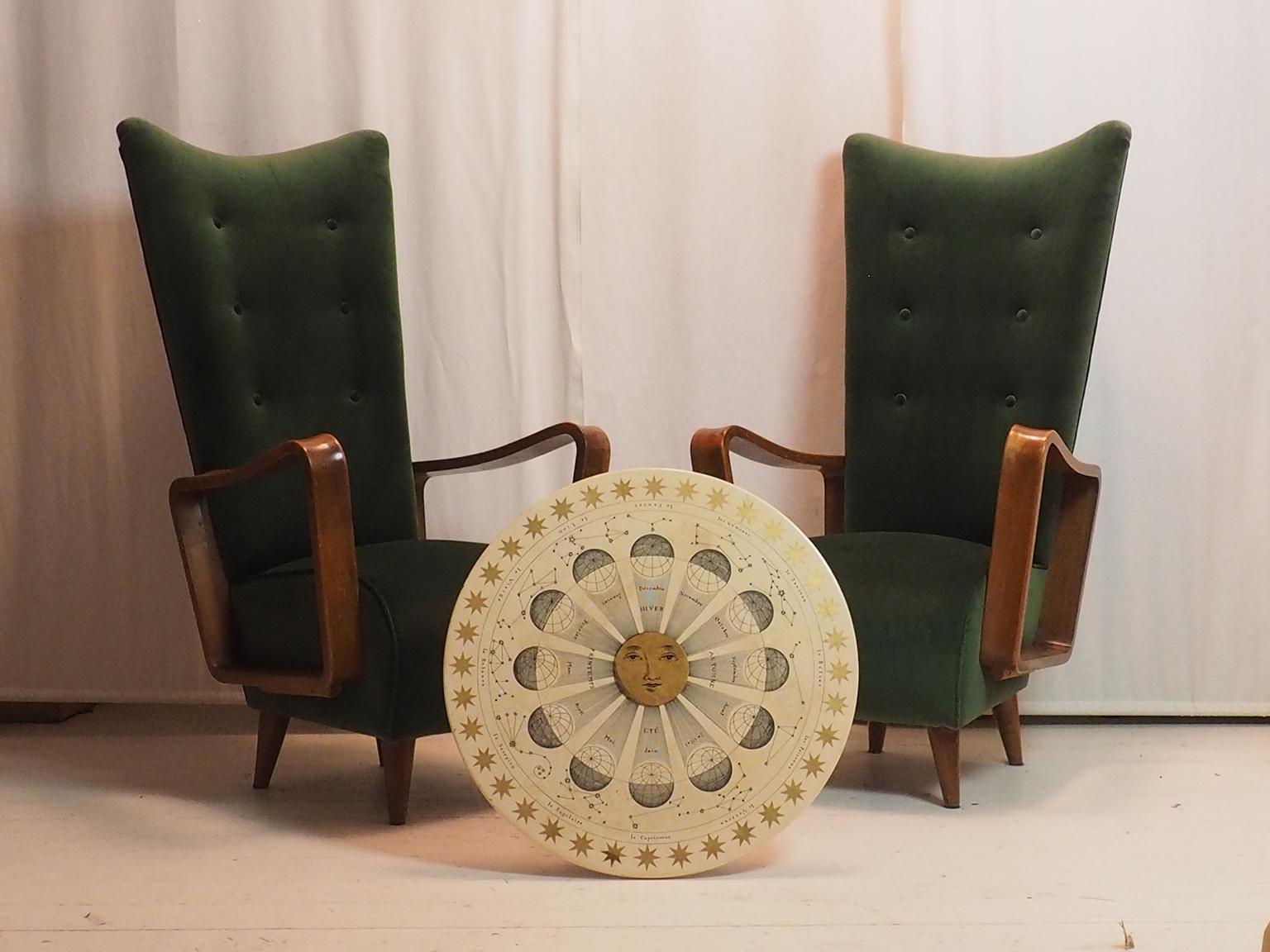 Mid-Century Modern Midcentury High Back Italian Green Armchairs by Pietro Lingeri, Italy 1950s For Sale