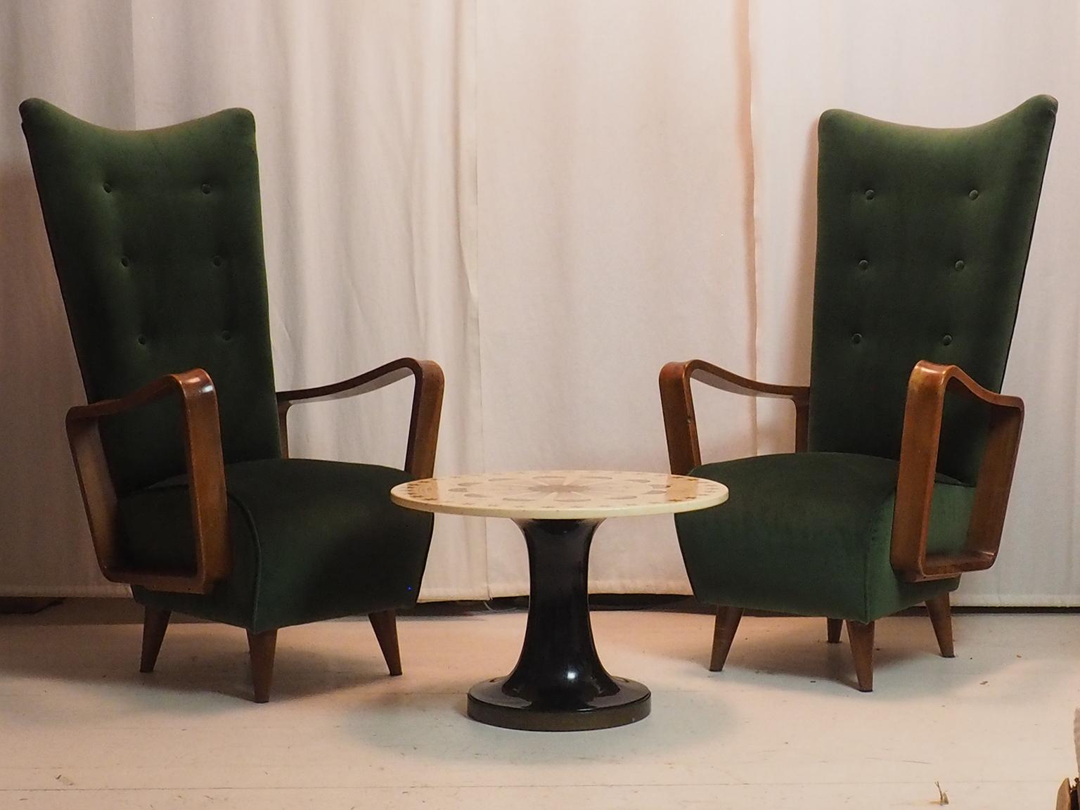 Midcentury High Back Italian Green Armchairs by Pietro Lingeri, Italy 1950s For Sale 2