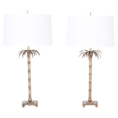 Mid-Century Pair of Italian Metal Palm Tree Table Lamps