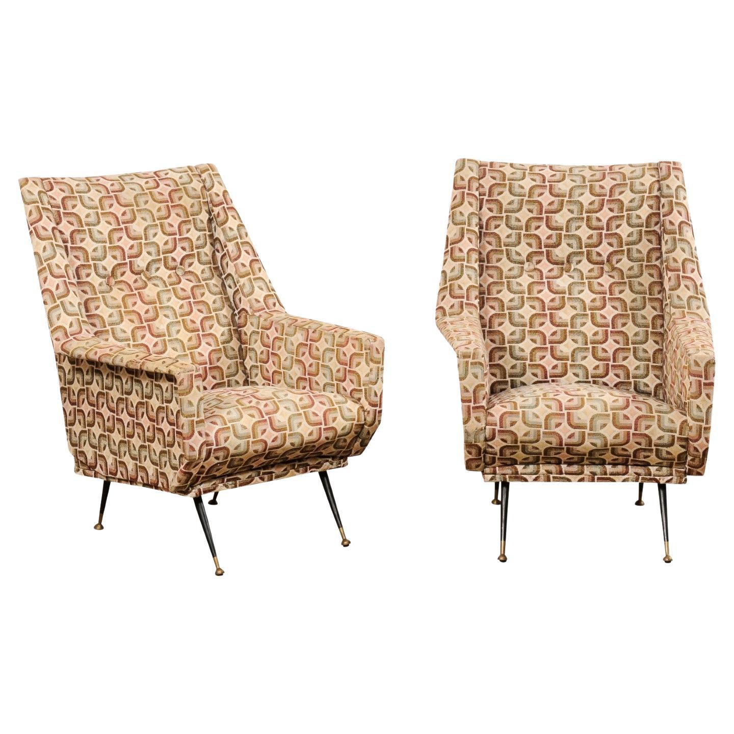 Midcentury Pair of Italian Modern-Design Wingback Chairs For Sale