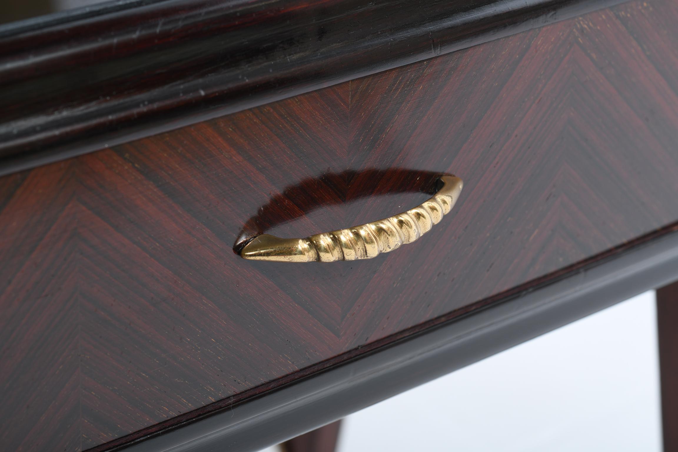 Mid Century Pair of Italian Night Stands Glass Shelf Brass Details 6