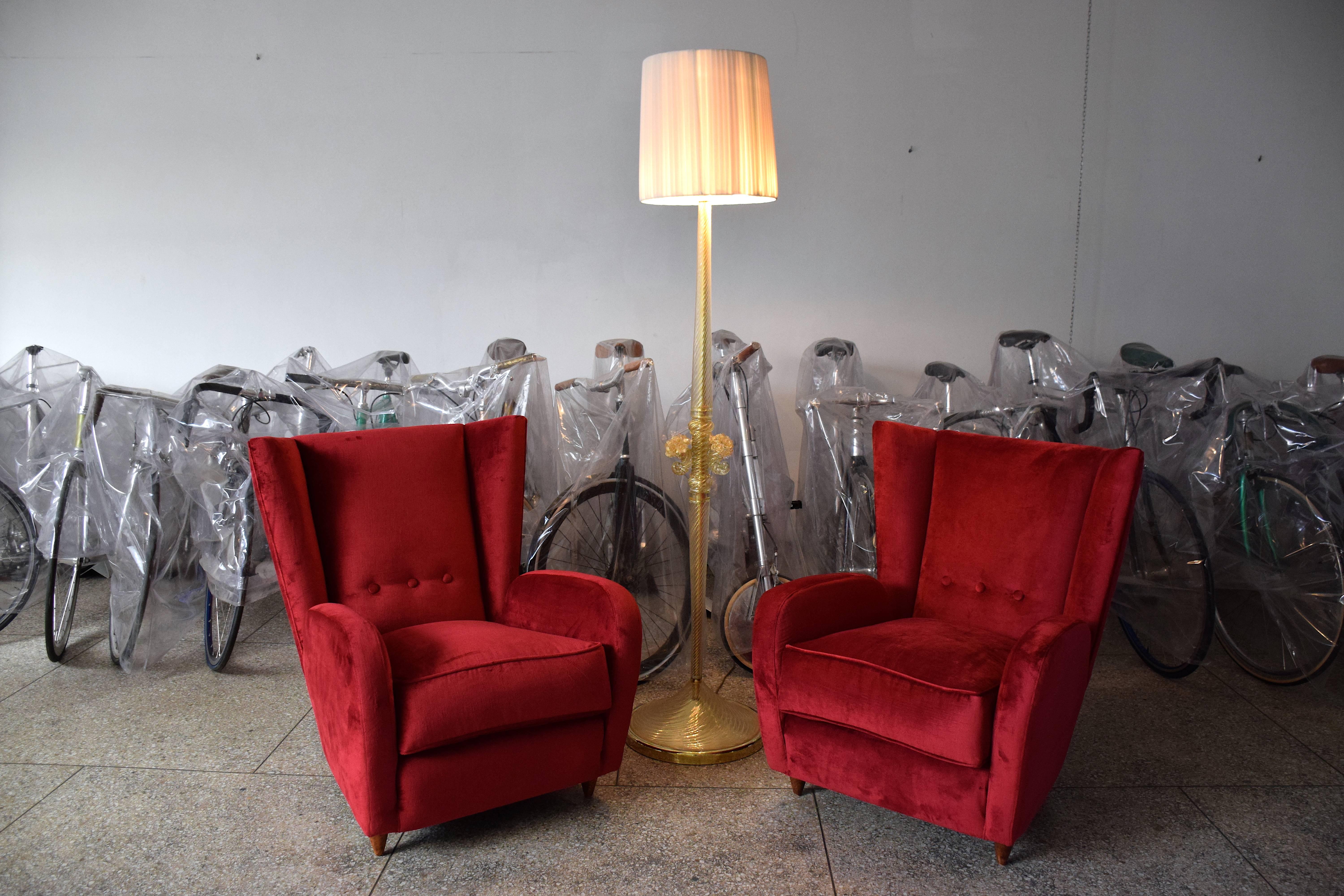 Italian Pair of Midcentury Velvet Armchairs by Paolo Buffa, 1950s 1