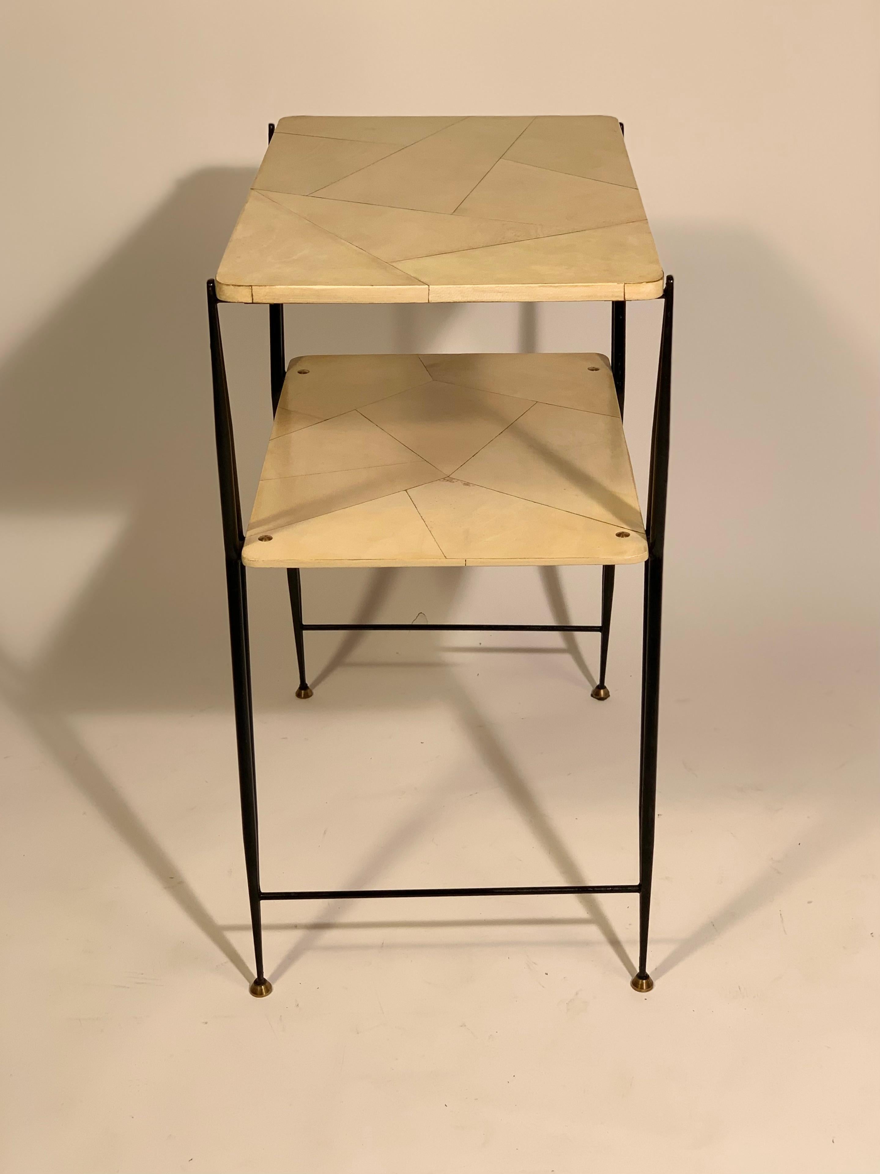 Mid-Century Pair of Italian Side Tables Bed Side Tables Brass and Parchment 6