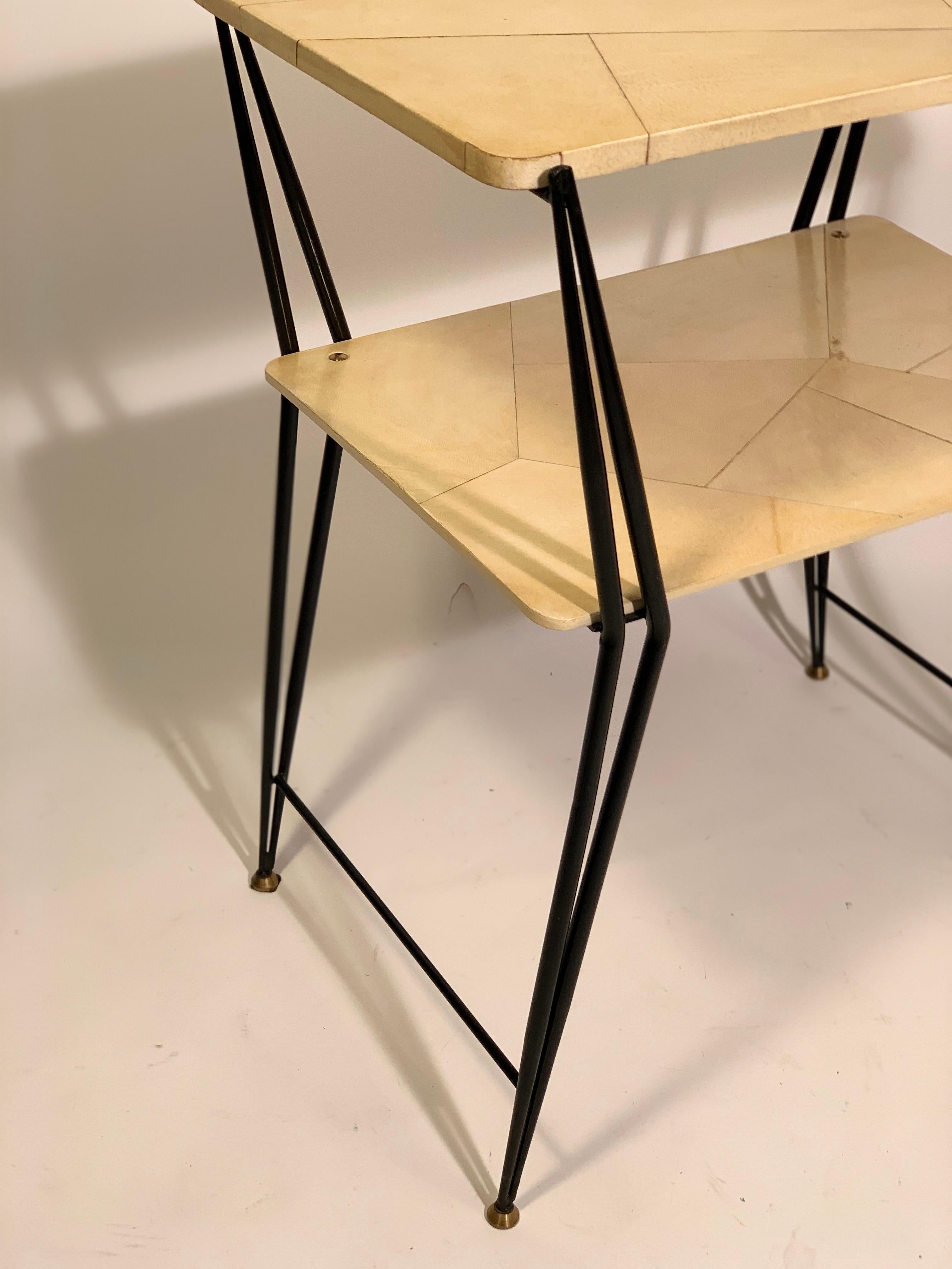 Mid-Century Pair of Italian Side Tables Bed Side Tables Brass and Parchment 12