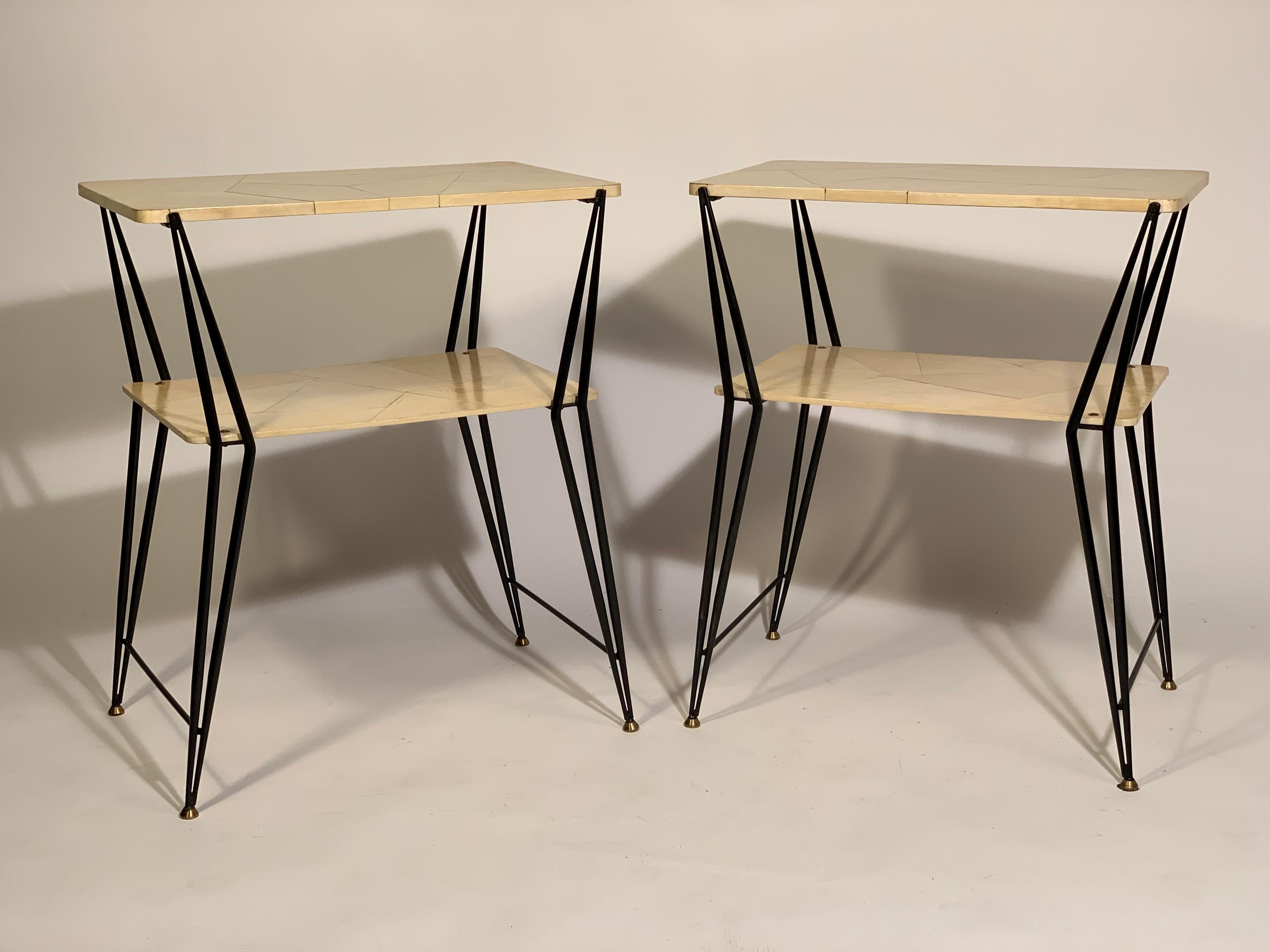 Mid-Century Modern Mid-Century Pair of Italian Side Tables Bed Side Tables Brass and Parchment
