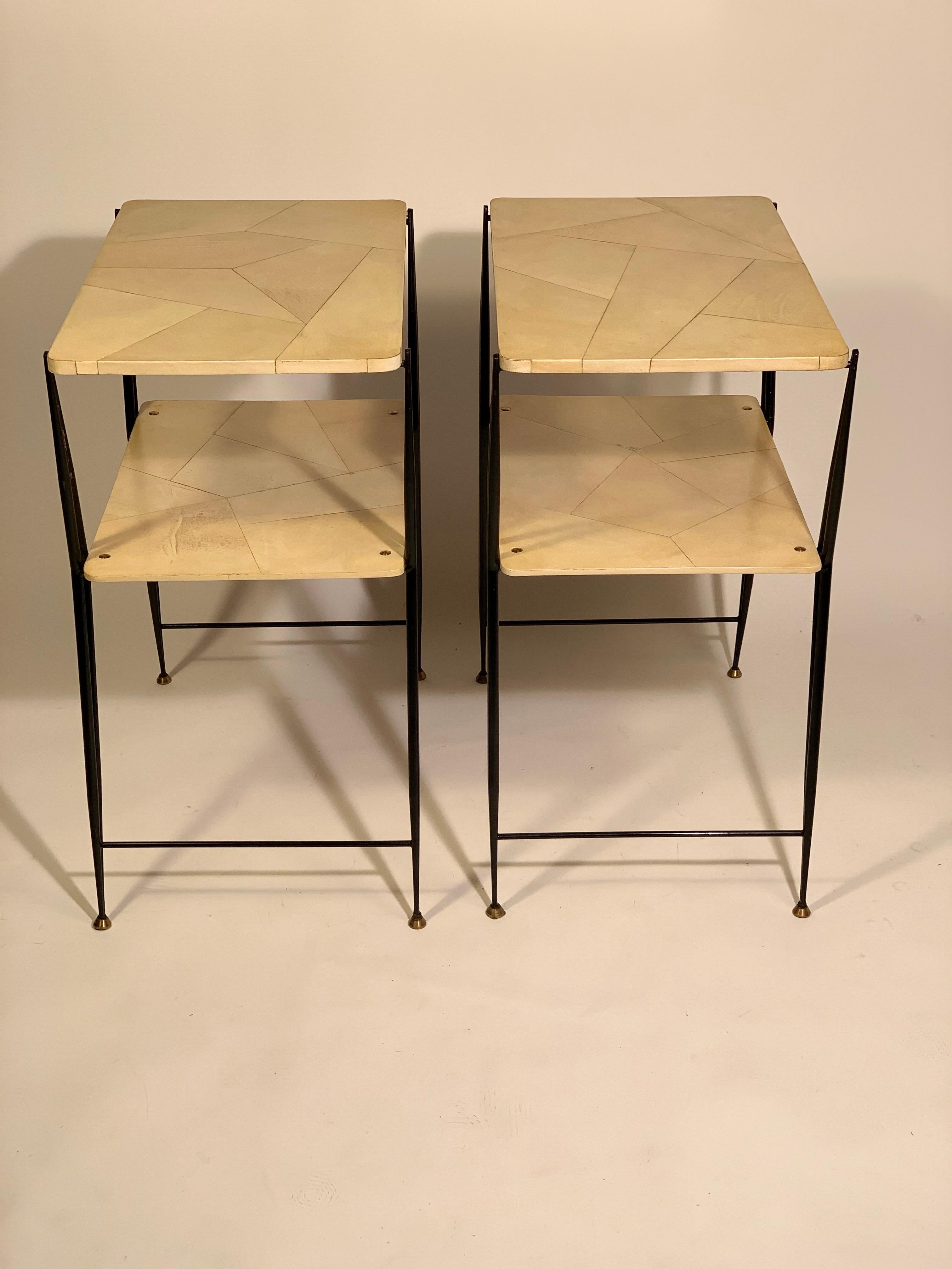 Mid-Century Pair of Italian Side Tables Bed Side Tables Brass and Parchment 1