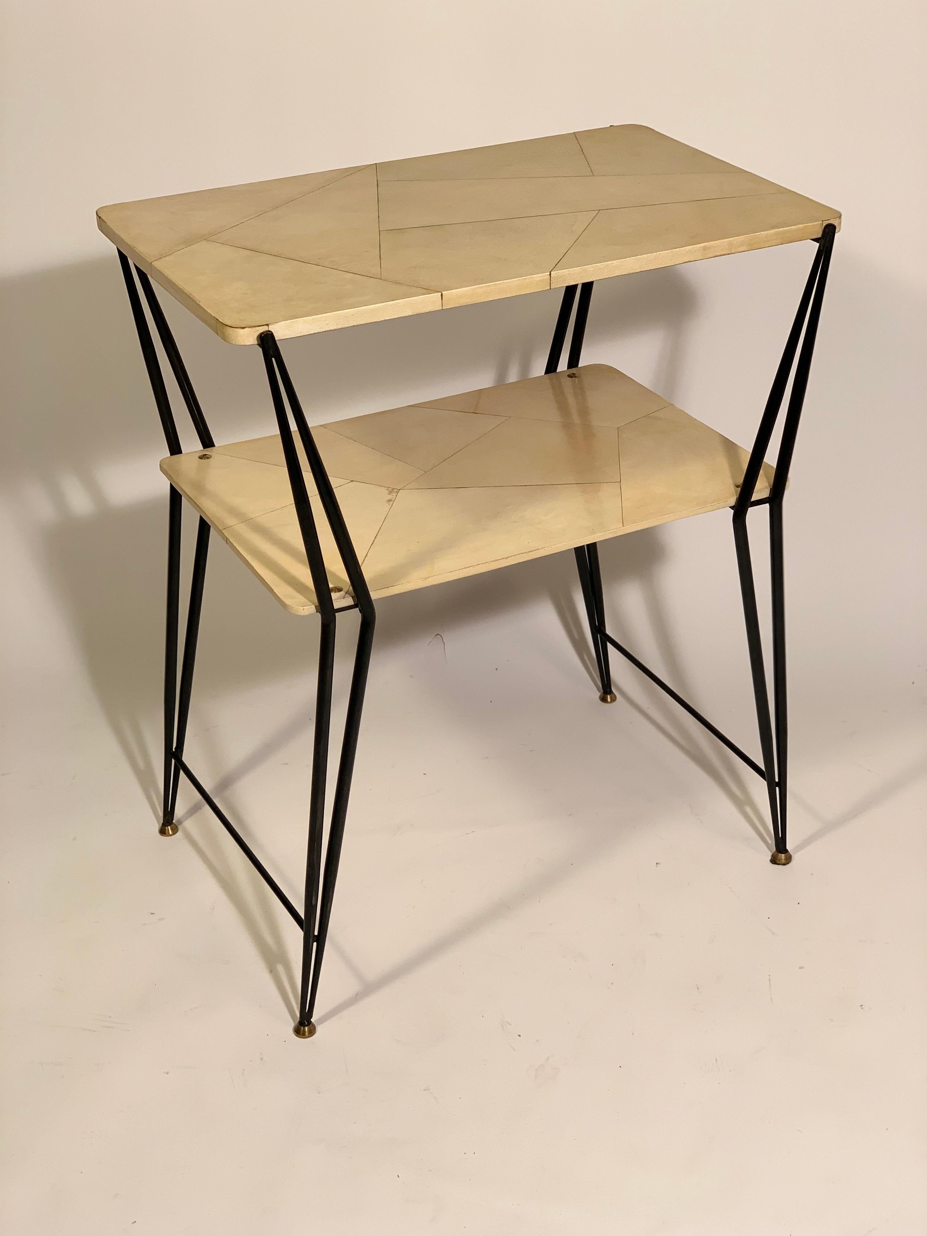 Mid-Century Pair of Italian Side Tables Bed Side Tables Brass and Parchment 2