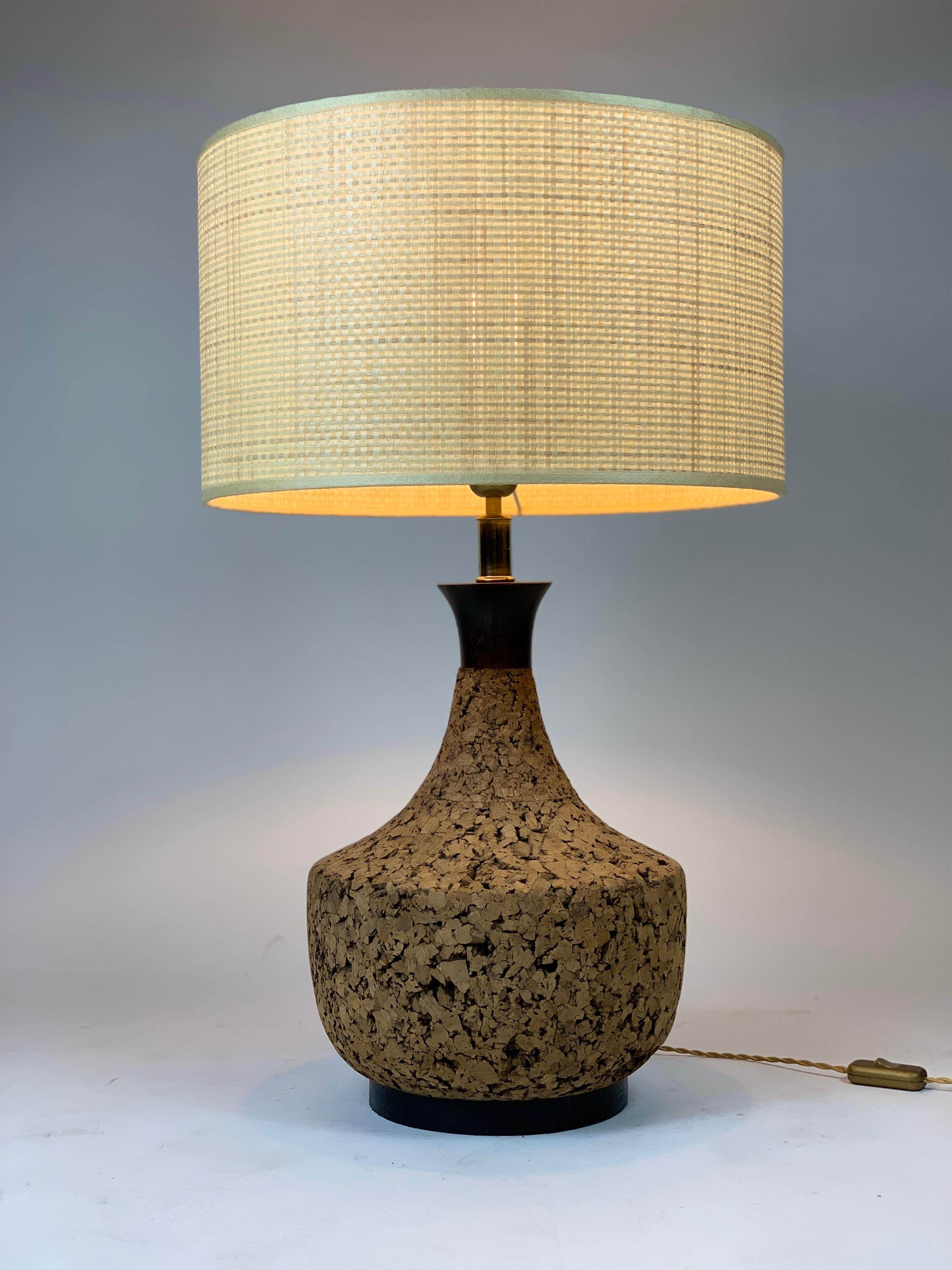 Mid-Century Modern Mid Century Pair of Italian Table Lamps with Natural Cork
